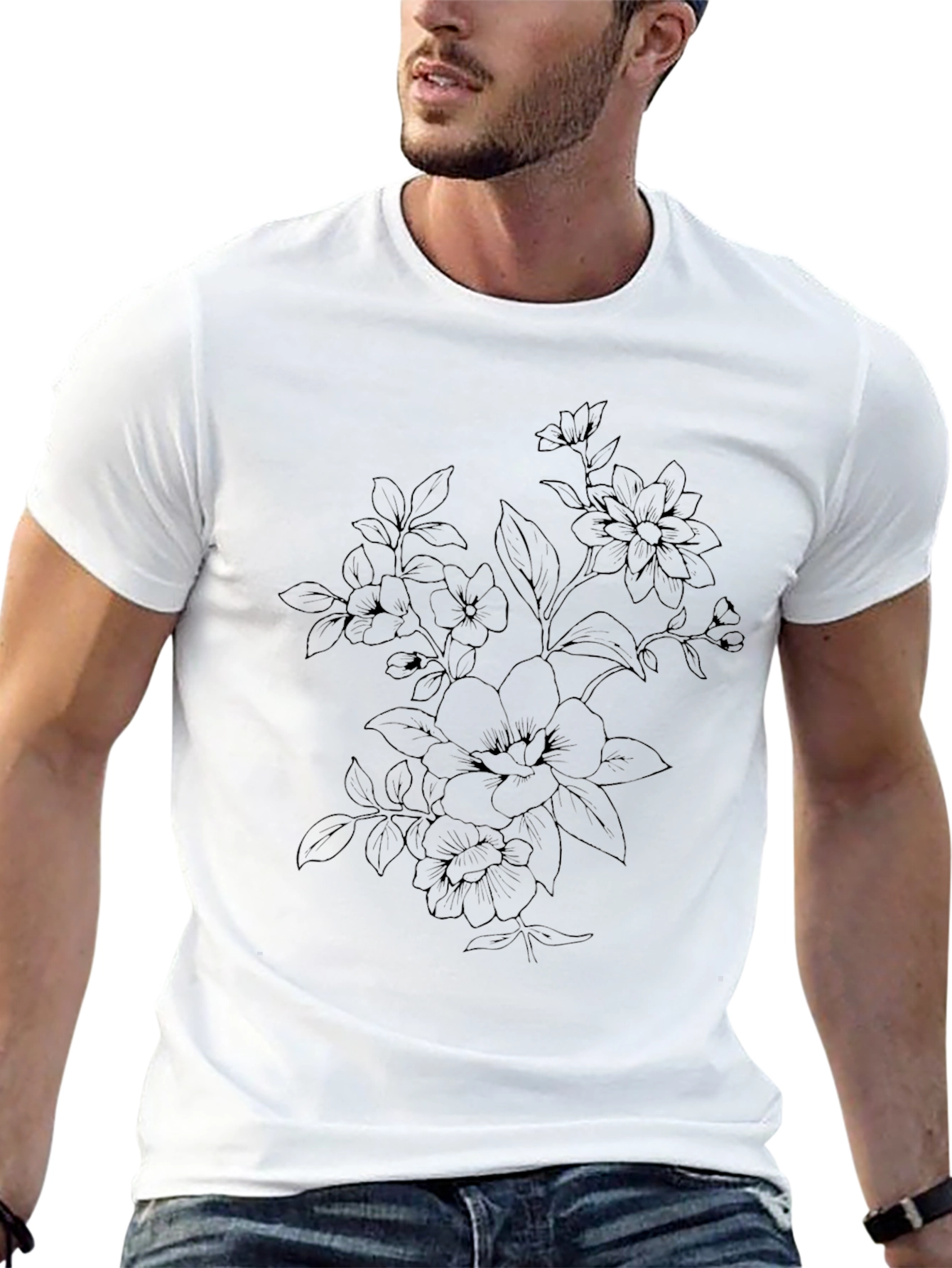 Mens Black Floral Graphic T-Shirt
