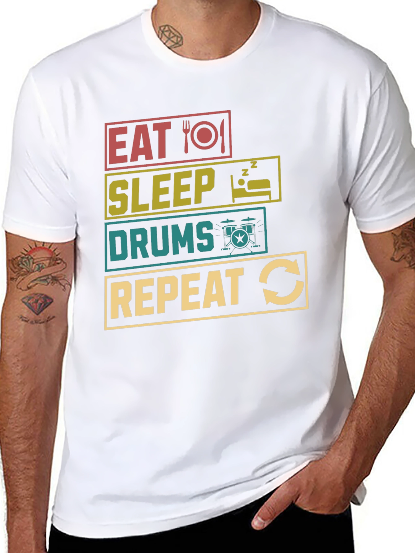 Eat Sleep Drums Repeat Black Graphic T-Shirt