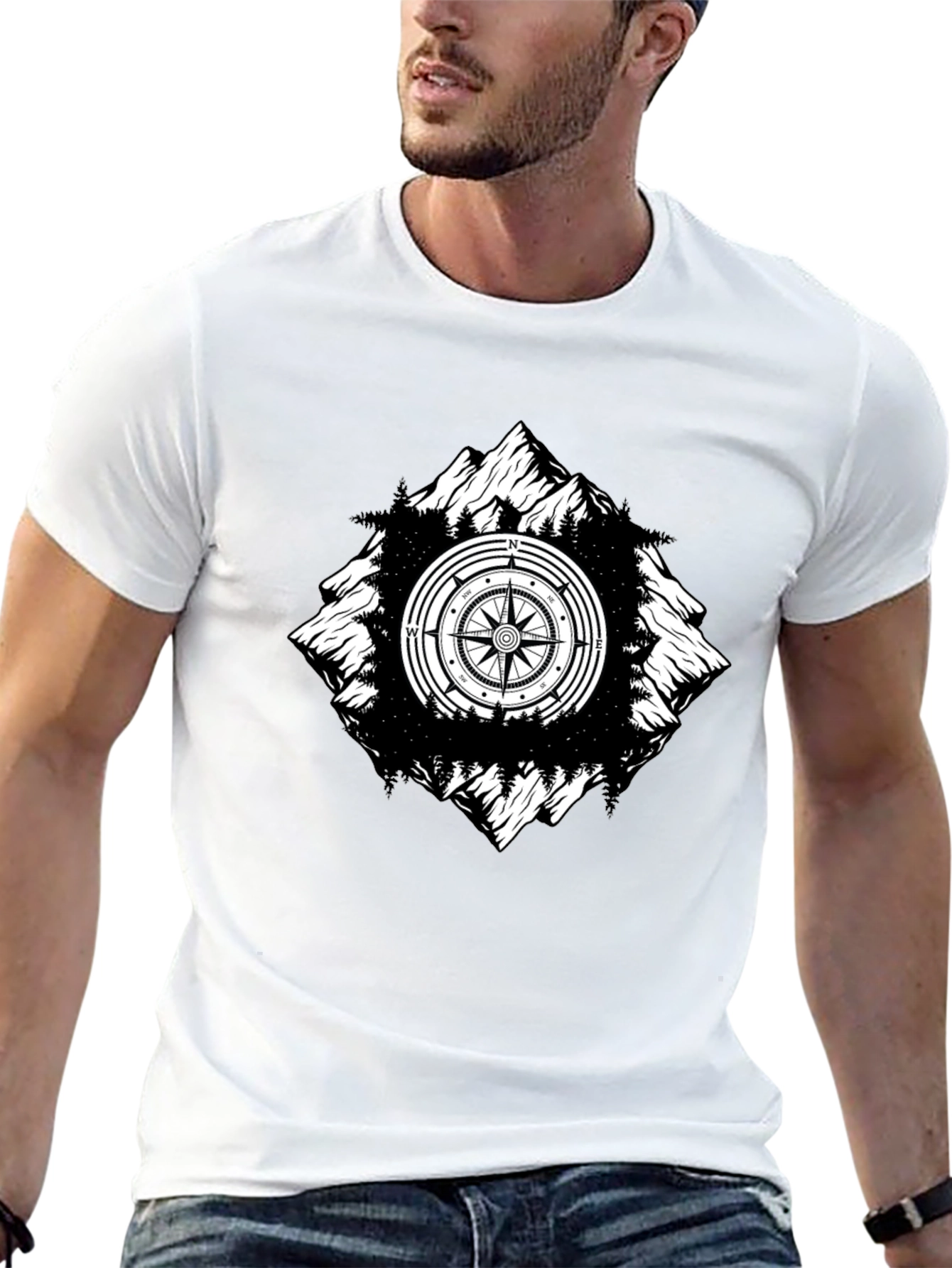 Mountain Compass Graphic Tee - Black Adventure Shirt