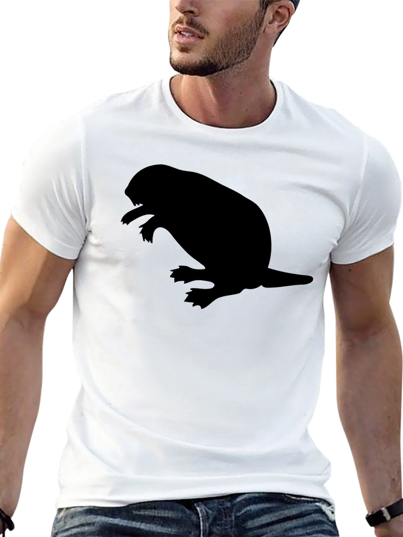 Mens Black T-shirt with Beaver Silhouette Graphic