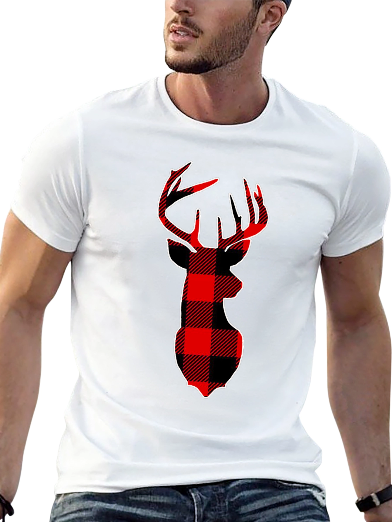 Red Buffalo Plaid Deer Head T-Shirt