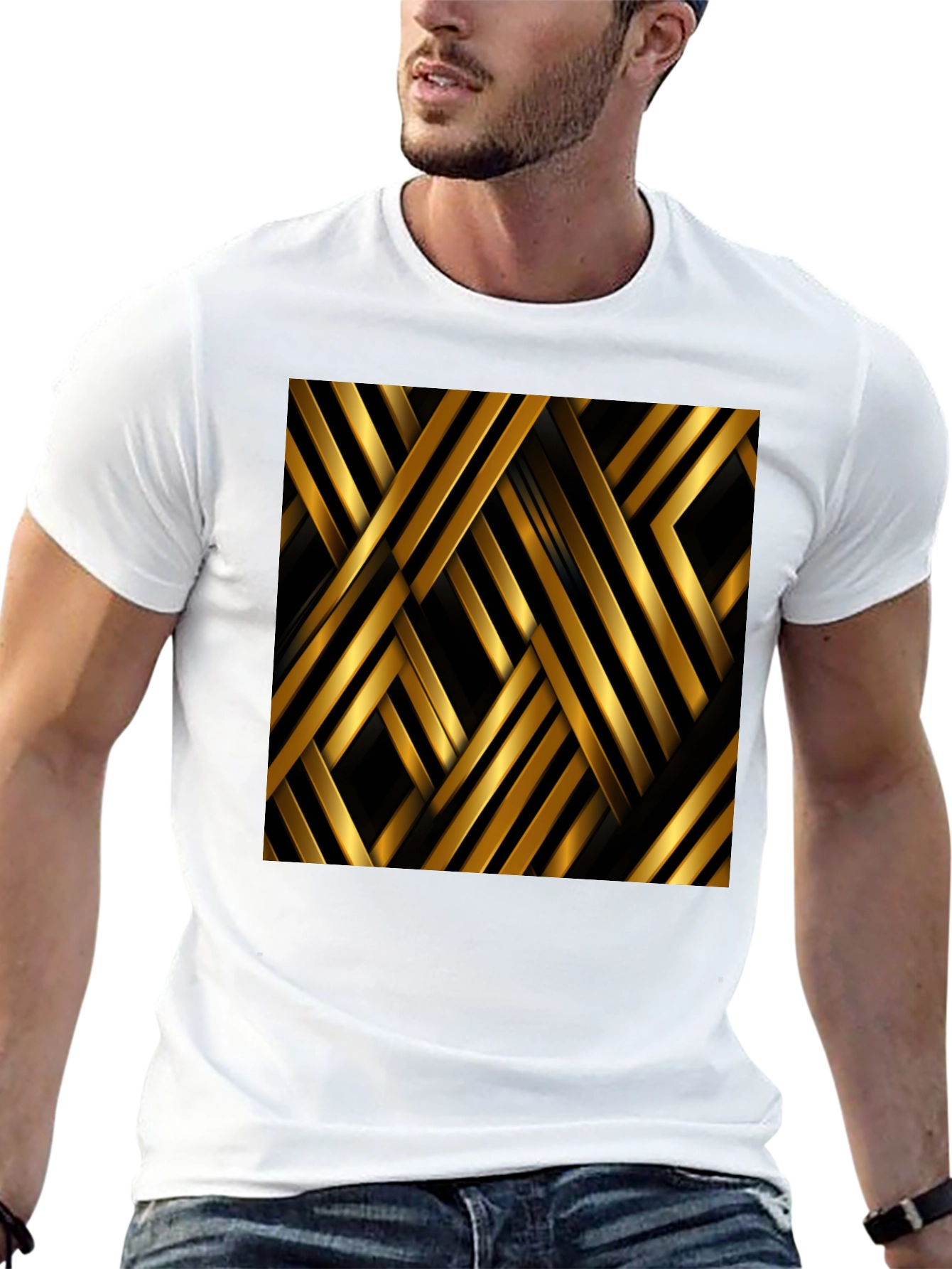 Geometric Gold Stripes T-Shirt