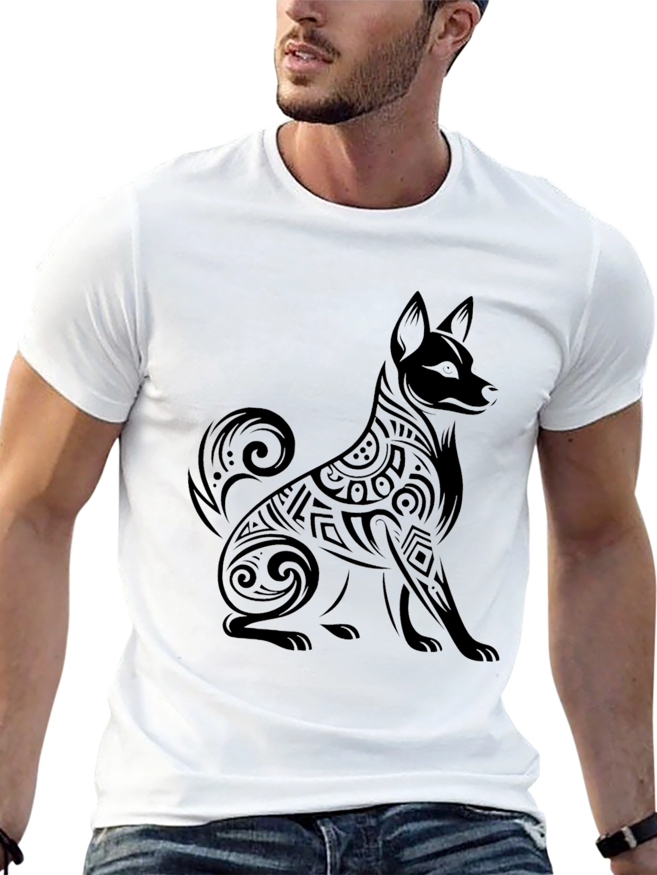 Tribal Dog Graphic T-Shirt - Cool Black Tee