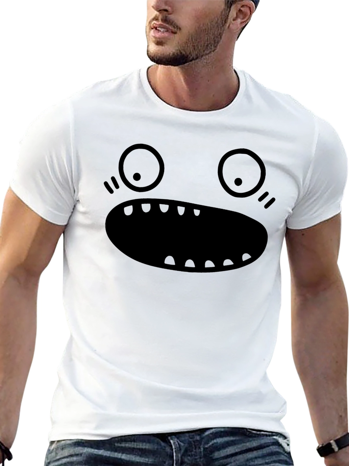 Monster Face Graphic Tee - Black Cotton T-Shirt