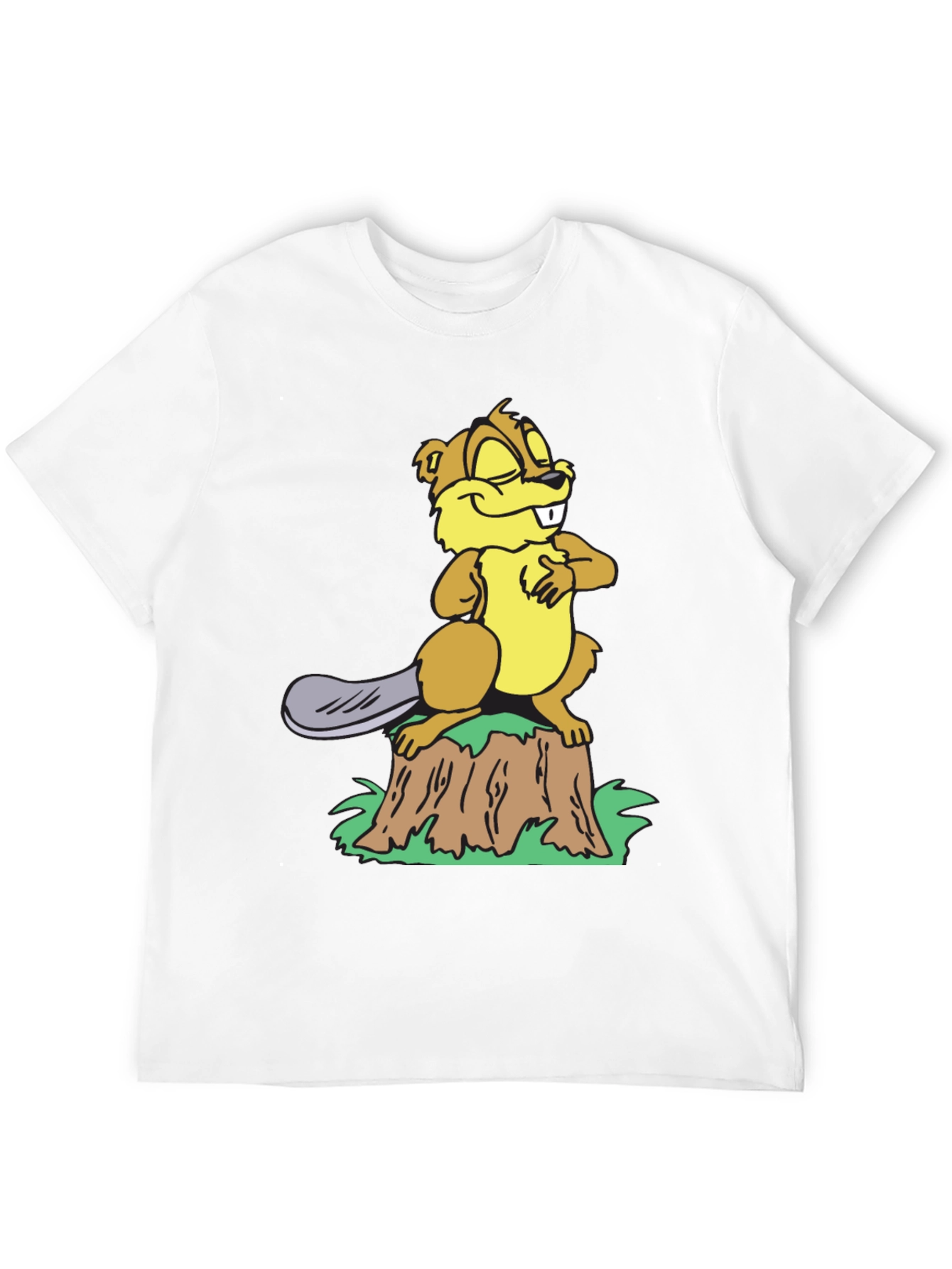 Funny Beaver on Stump Black T-Shirt