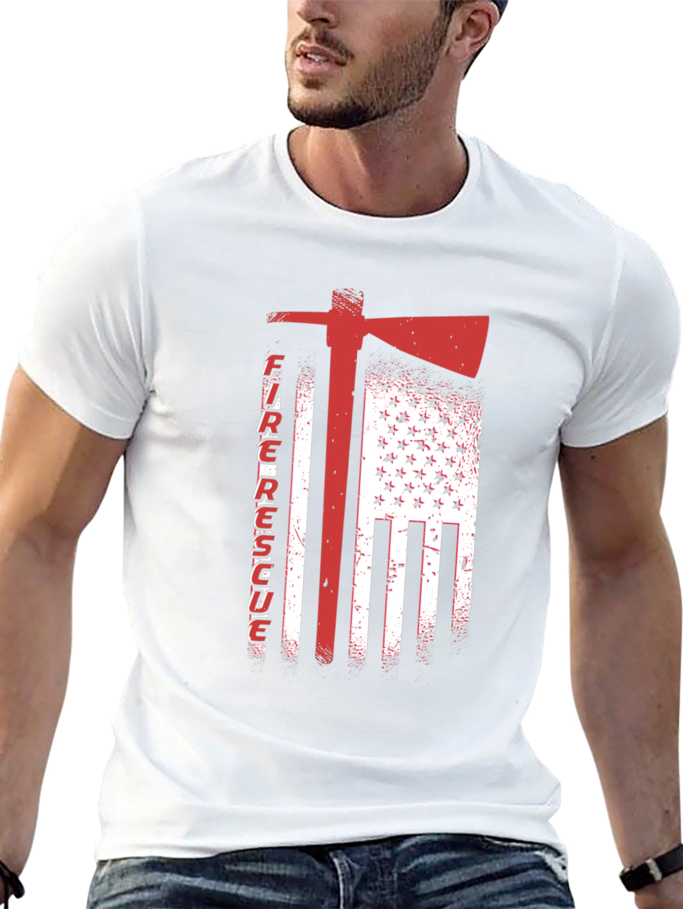 Fire Rescue American Flag Axe T-Shirt