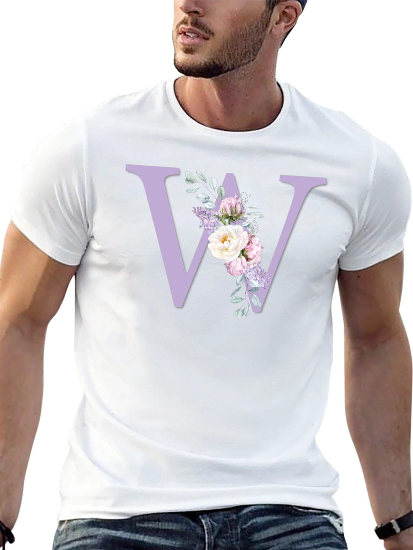 Floral Initial W Black T-Shirt