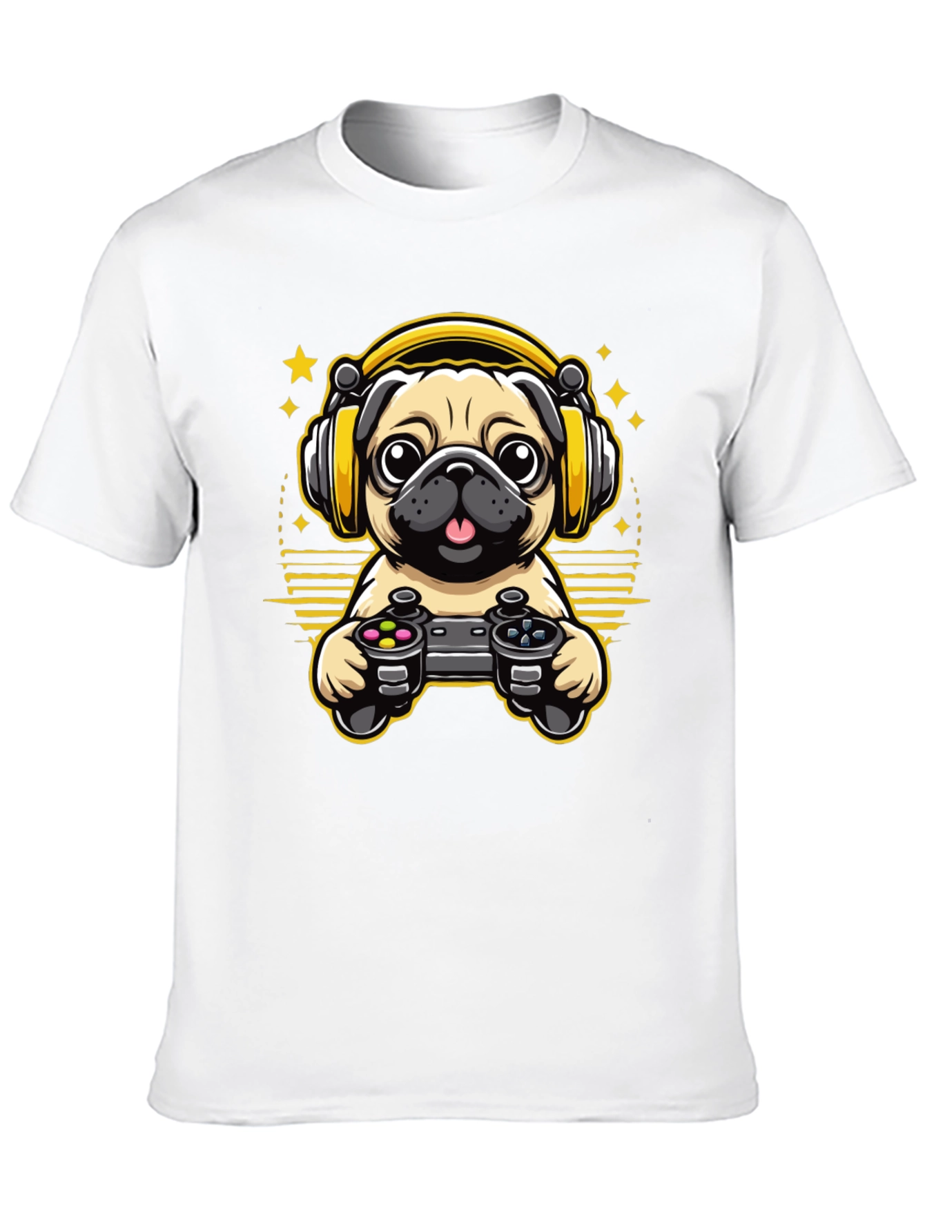 Gamer Pug T-Shirt - Cute Dog with Headphones