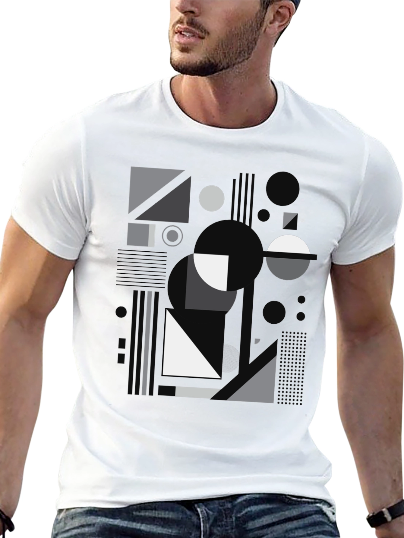 Abstract Geometric Graphic Tee - Black