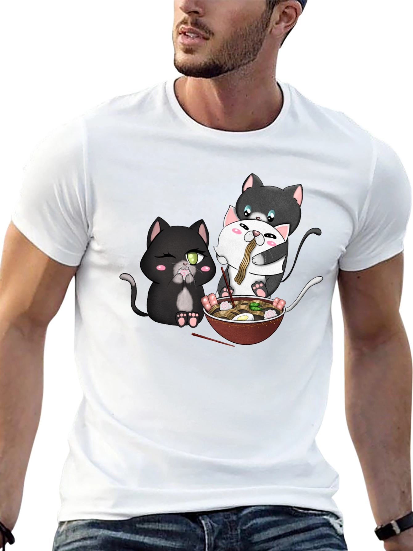 Cute Cats Ramen Graphic T-Shirt
