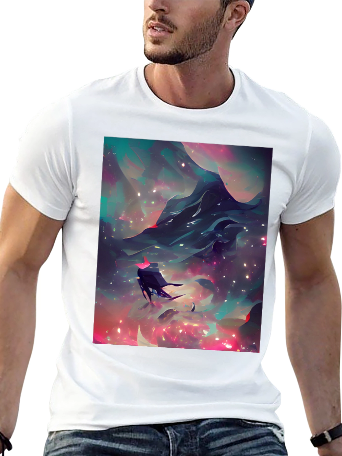 Nebula Voyager Graphic Tee - Black Cotton Comfort