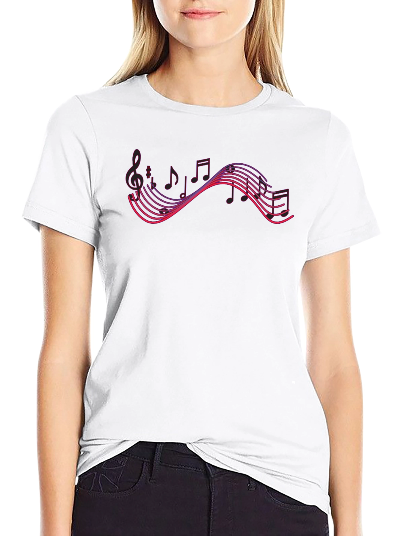 Music Notes Graphic Tee - Black