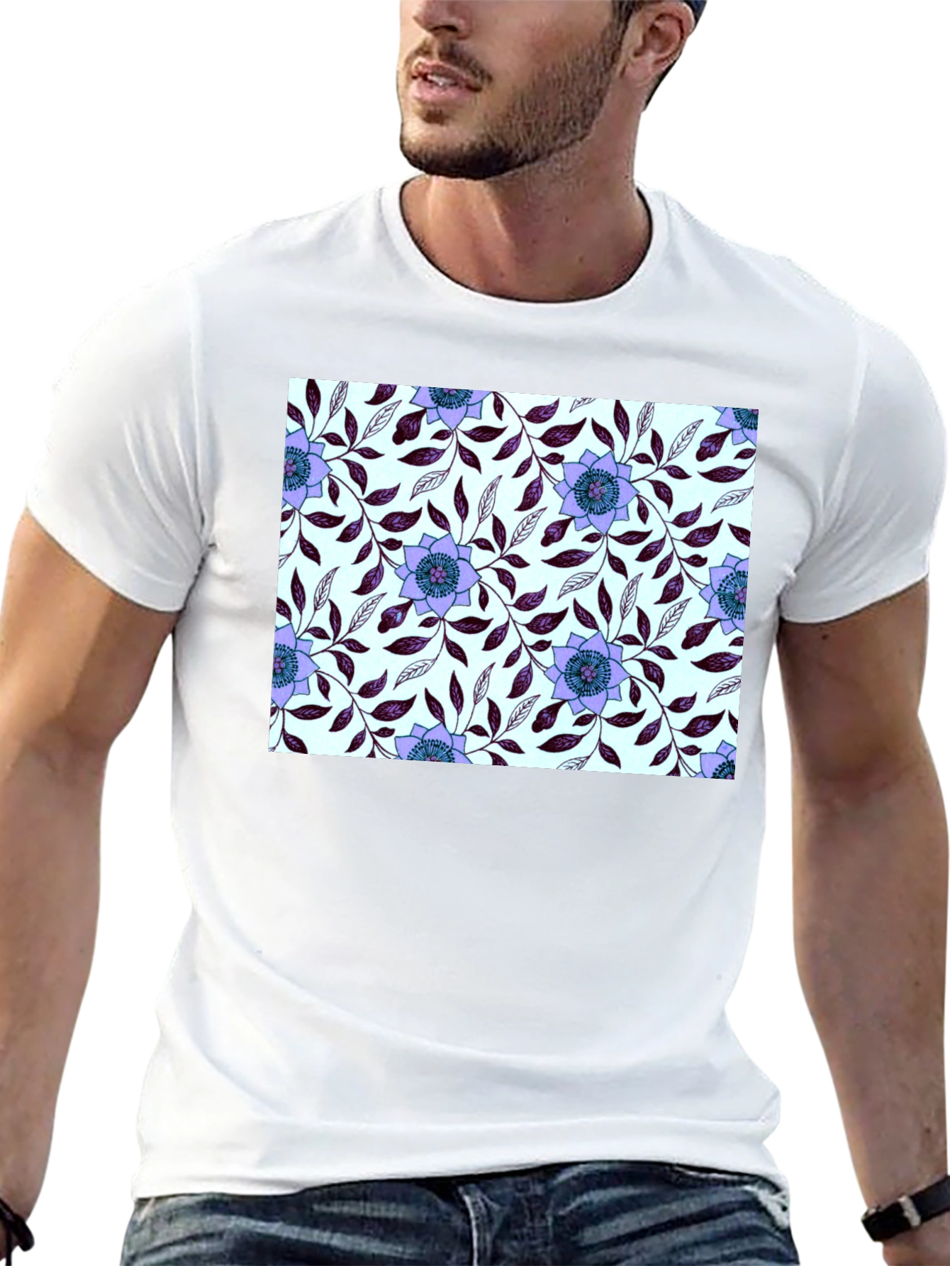 Floral Pattern Black T-Shirt