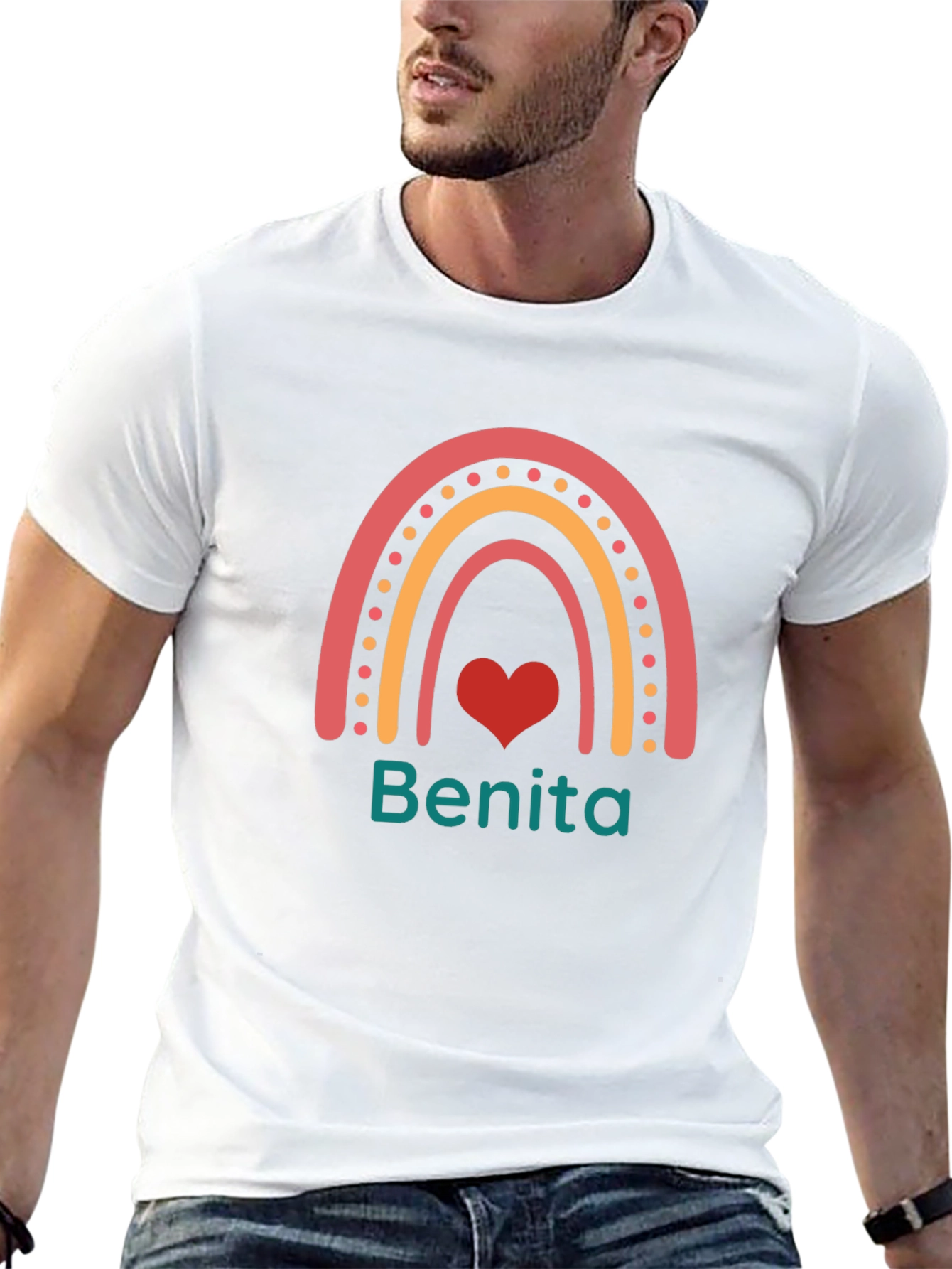 Benita Rainbow Heart T-Shirt - Custom Name Tee