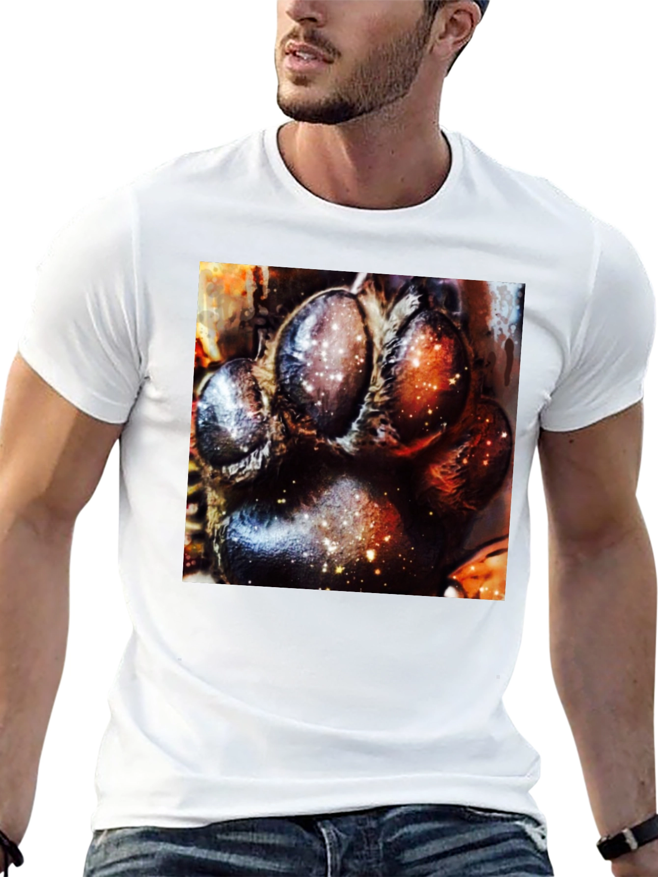 Cosmic Paw Print Graphic Tee - Unisex Black T-Shirt