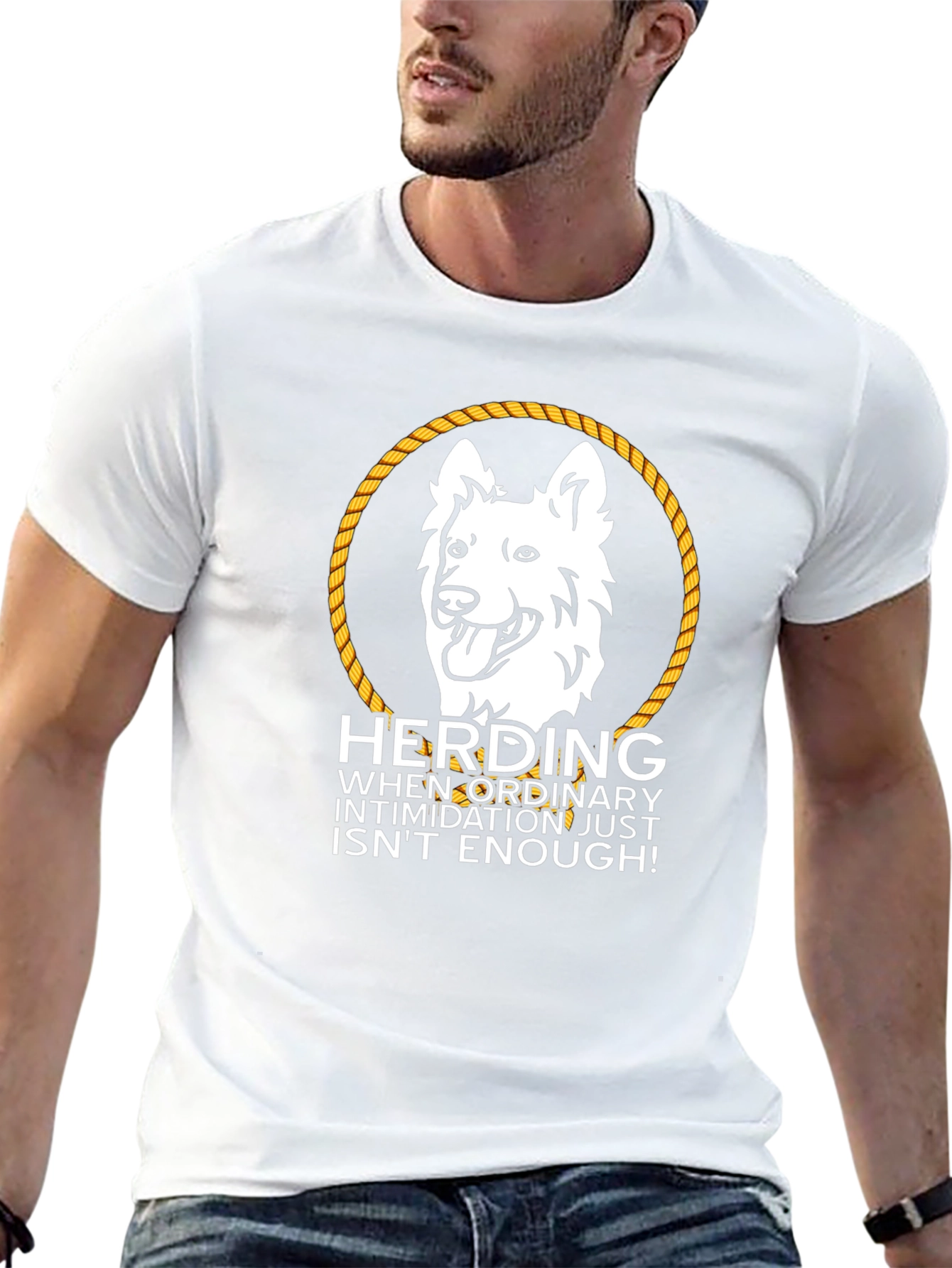 Herding Dog Graphic Tee - White Shepherd Rope Design