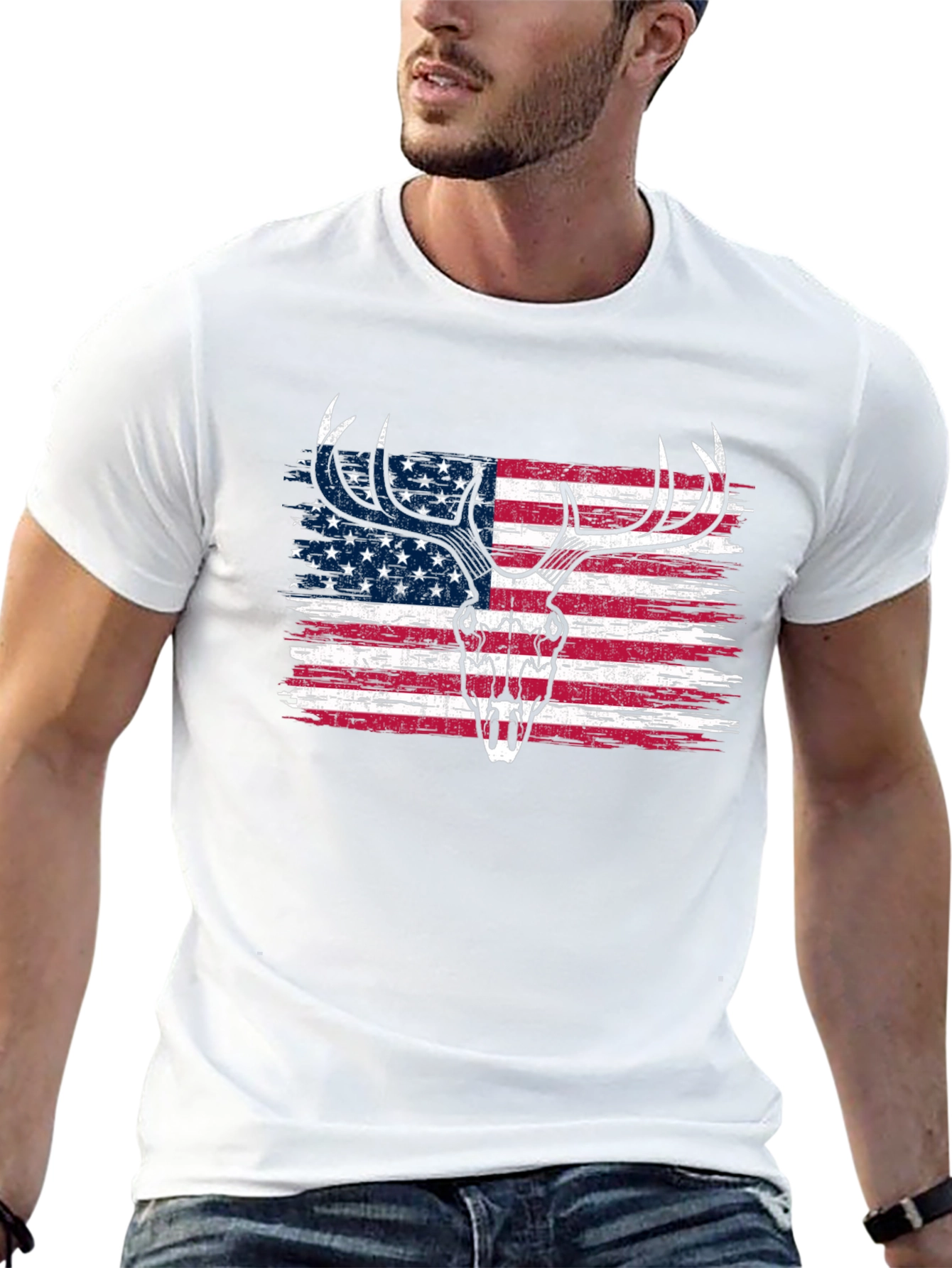 American Flag Deer Skull Graphic Tee