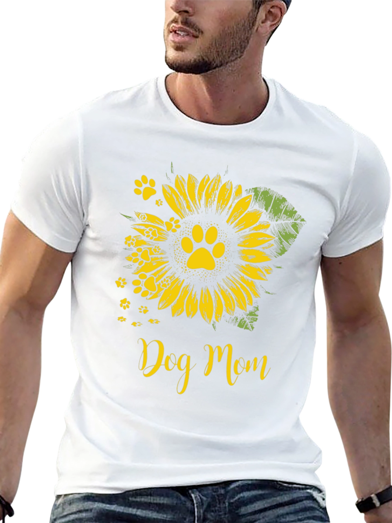 Dog Mom Sunflower Paw Print Graphic Tee