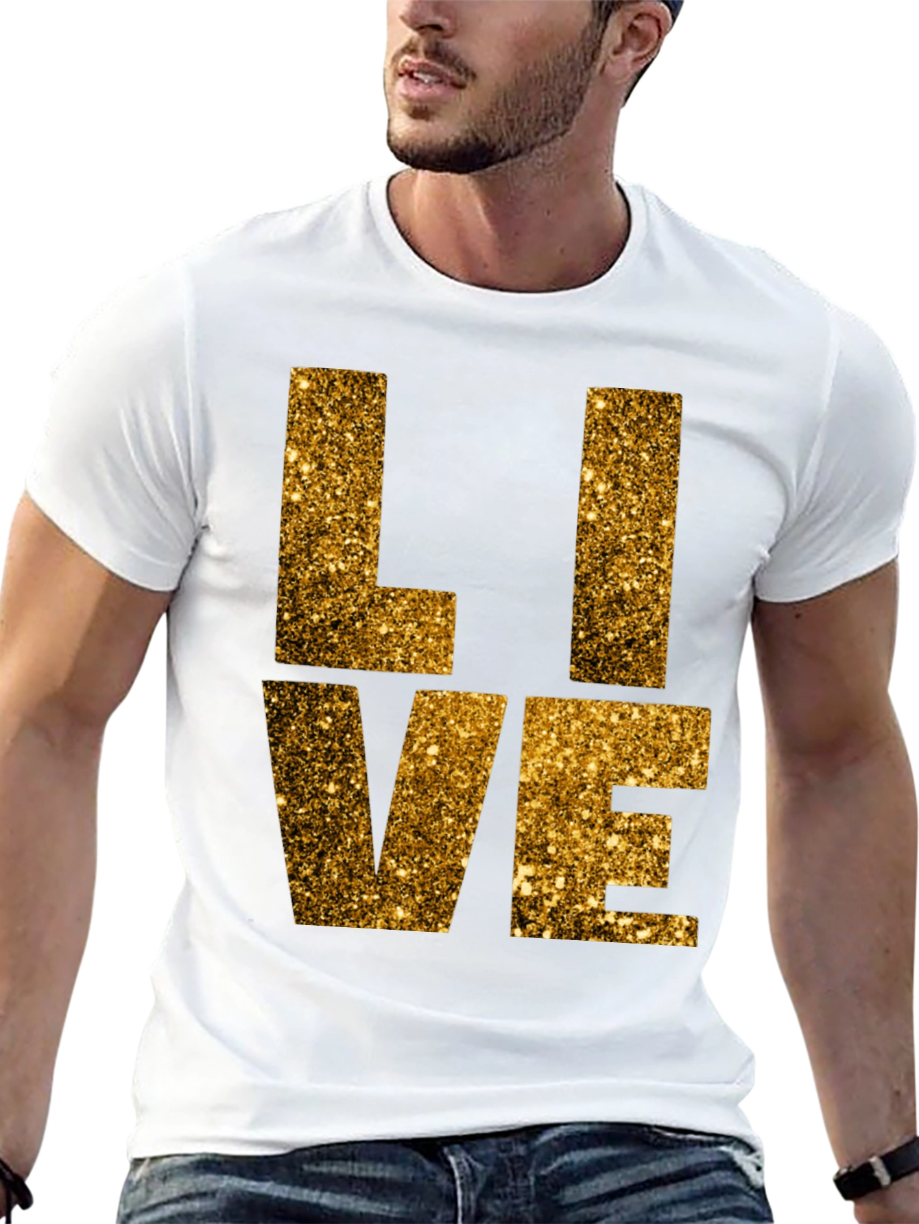 Gold Glitter LIVE Graphic Black T-Shirt