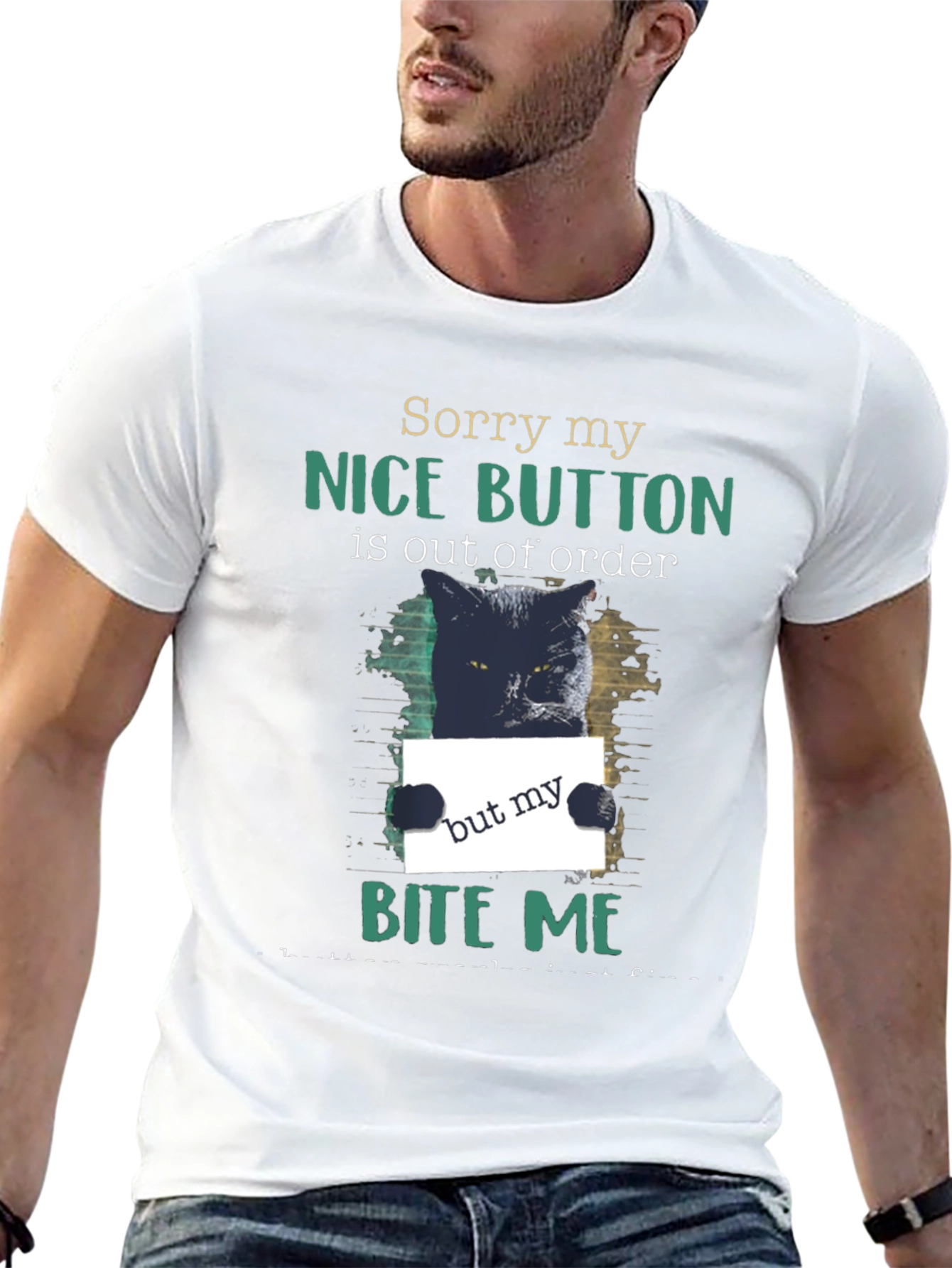 Funny Cat Bite Me Graphic T-Shirt