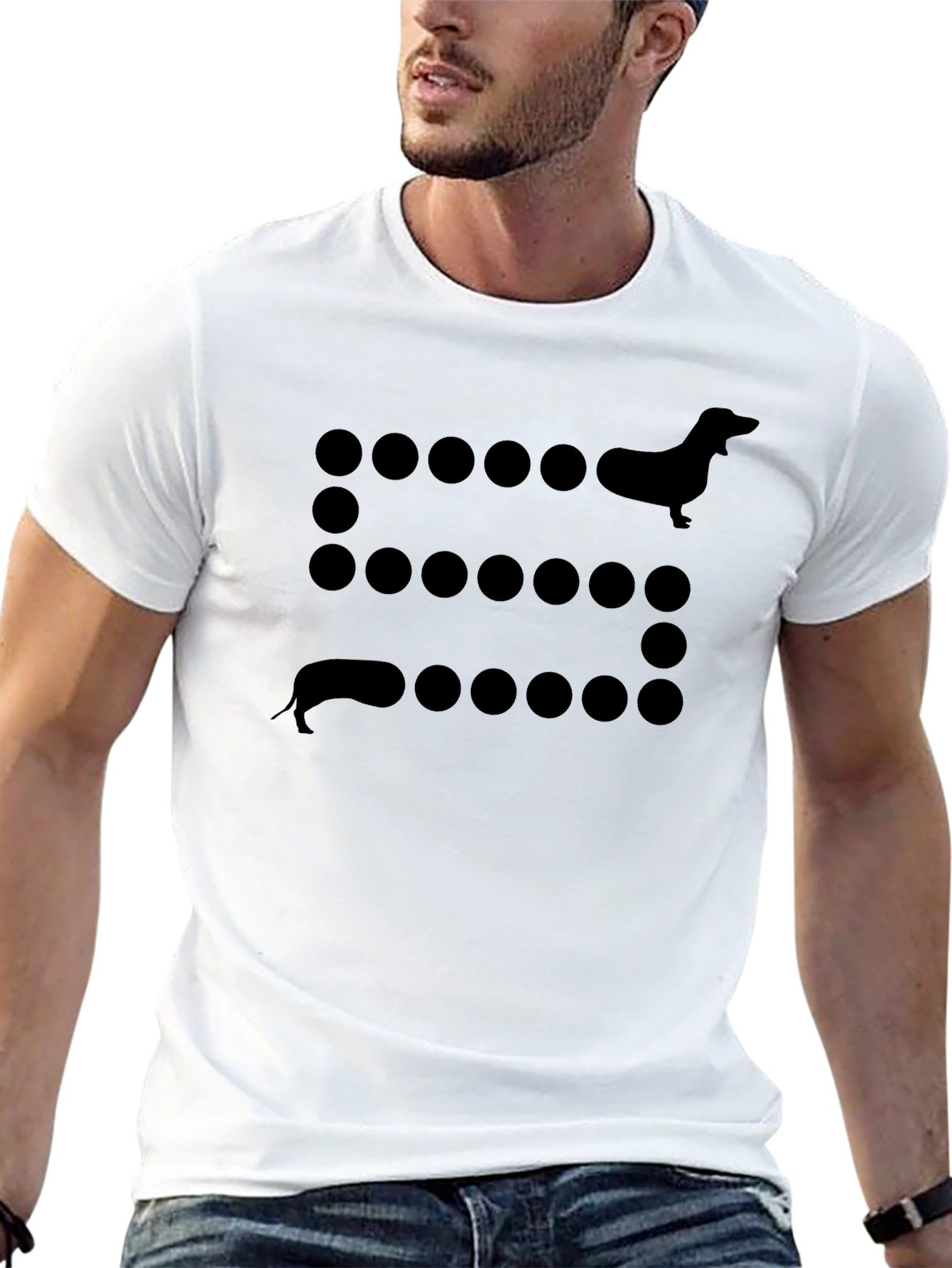 Dachshund Dot Pattern Tee - Black