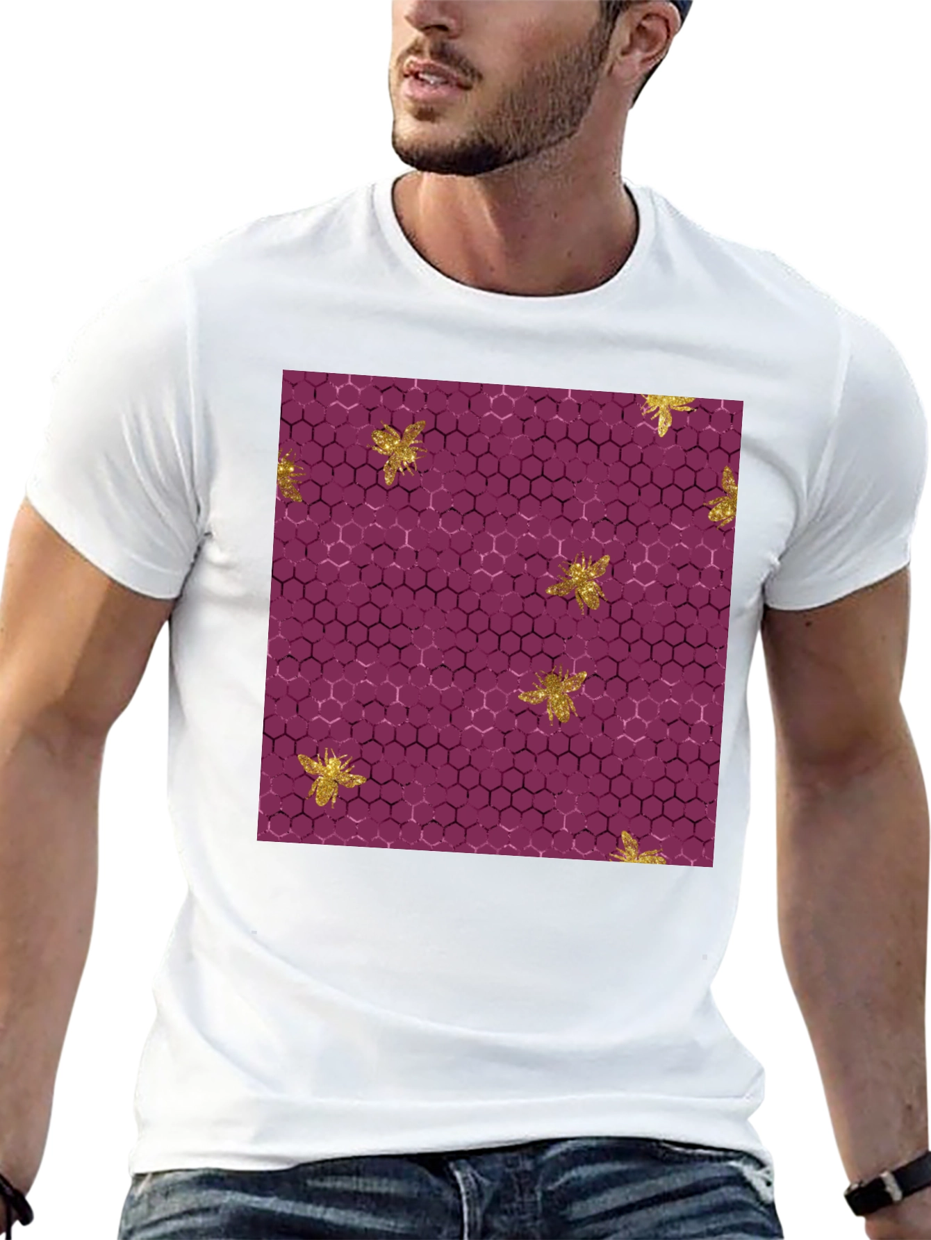 Honeycomb Bee Graphic Tee - Unique Pattern