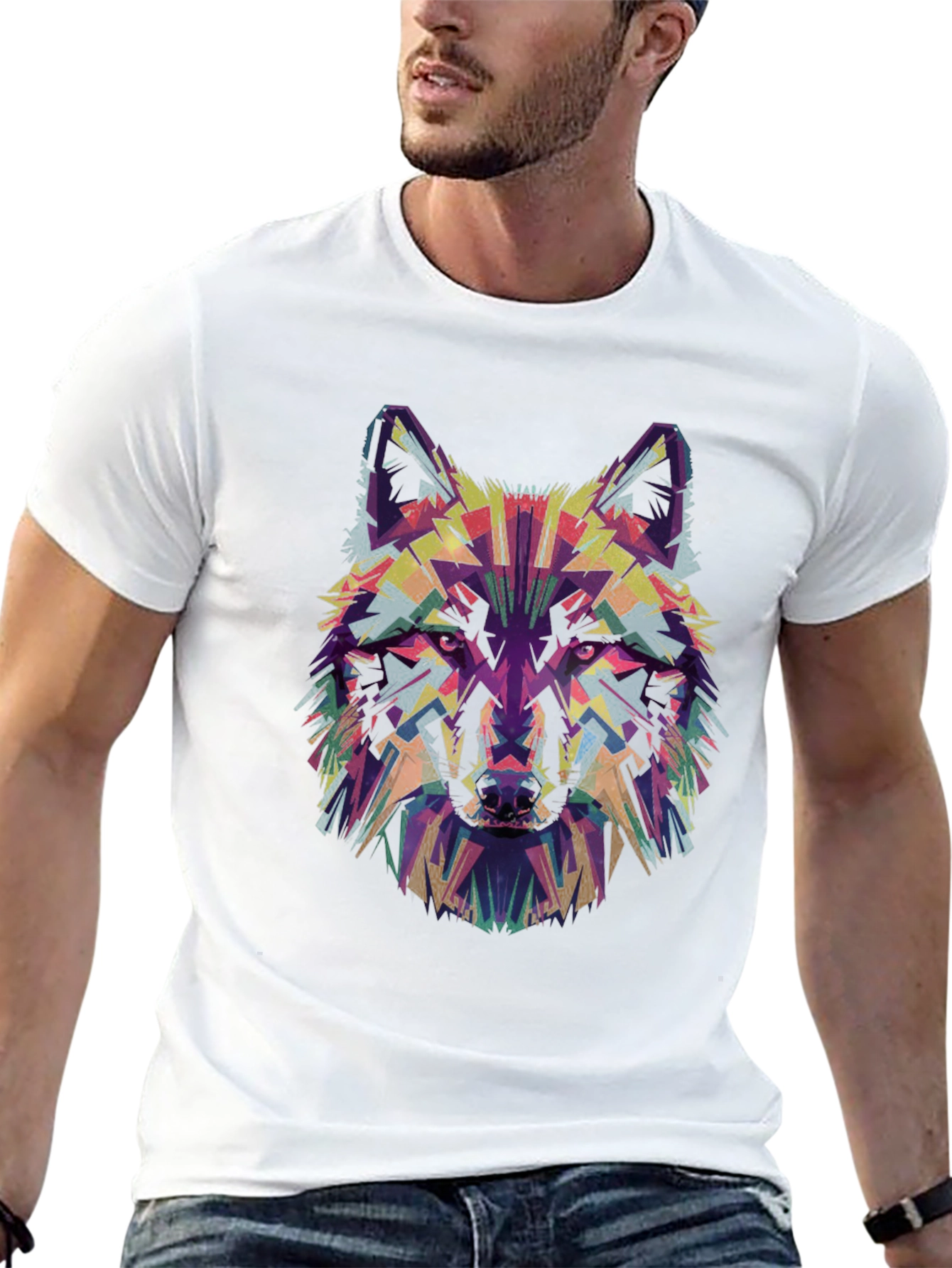 Abstract Wolf Head Graphic Print Black T-Shirt