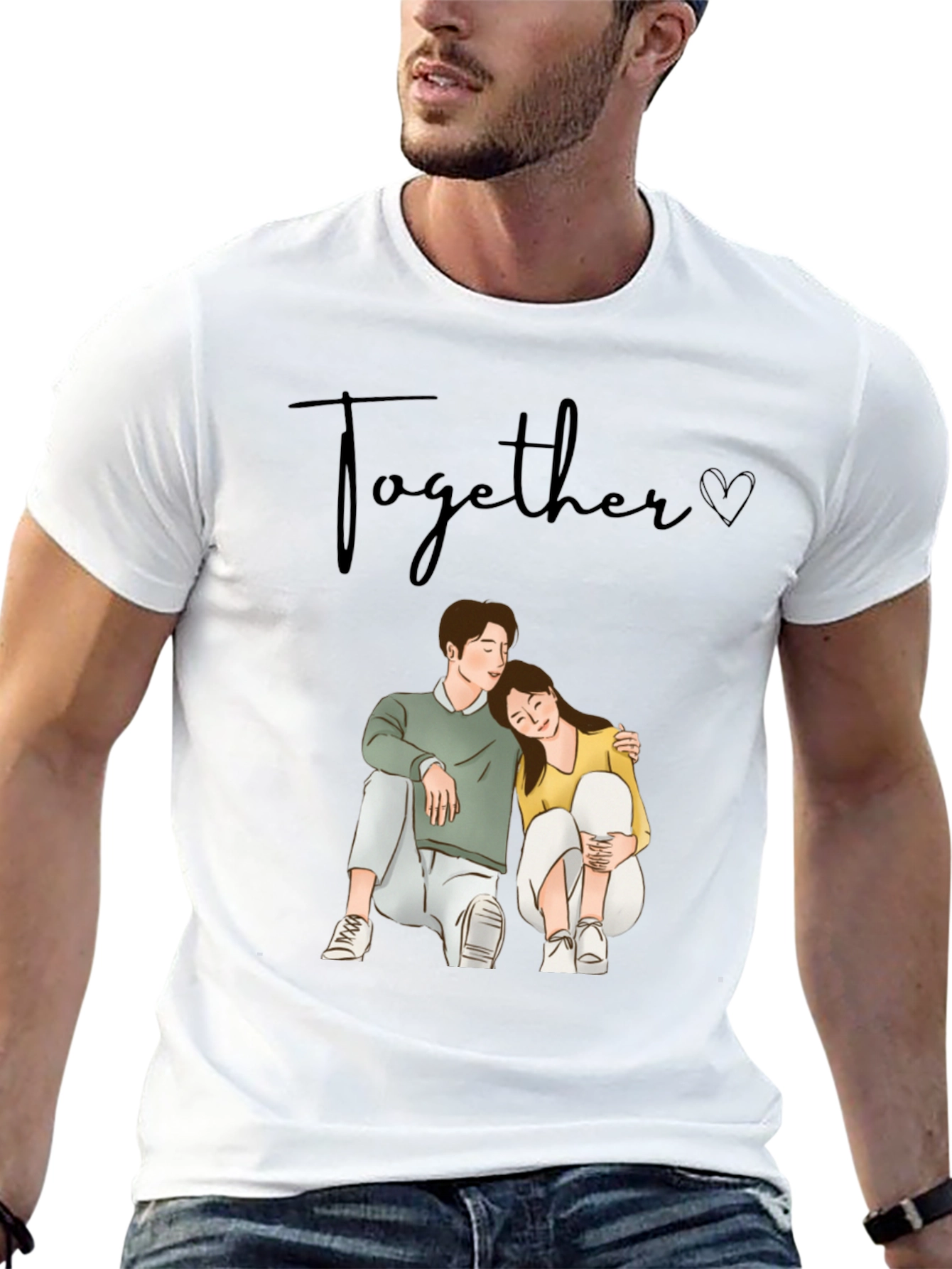 Couple Graphic Tee: Together Cartoon Print