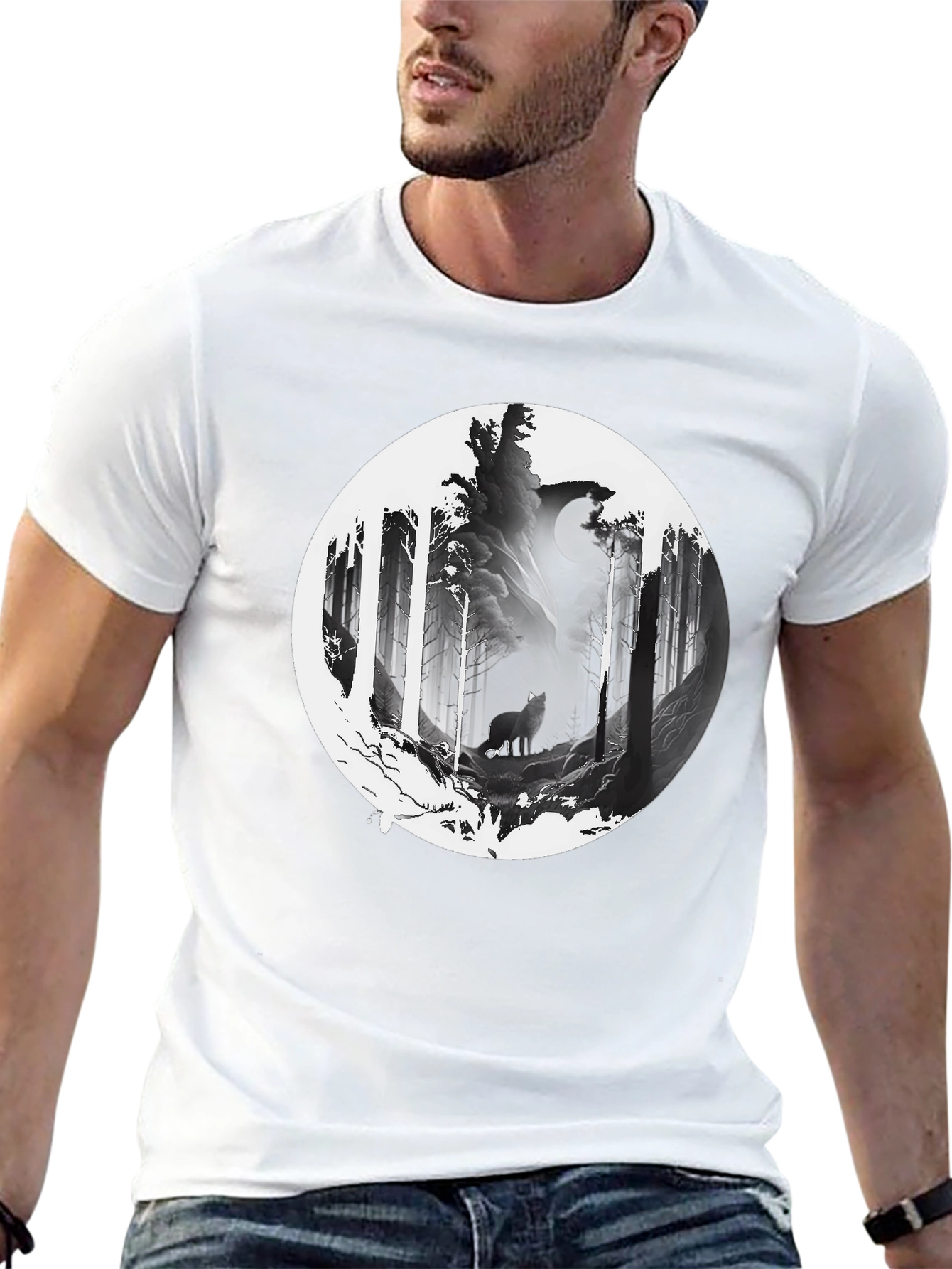 Wolf Moon Forest Graphic Tee - Black