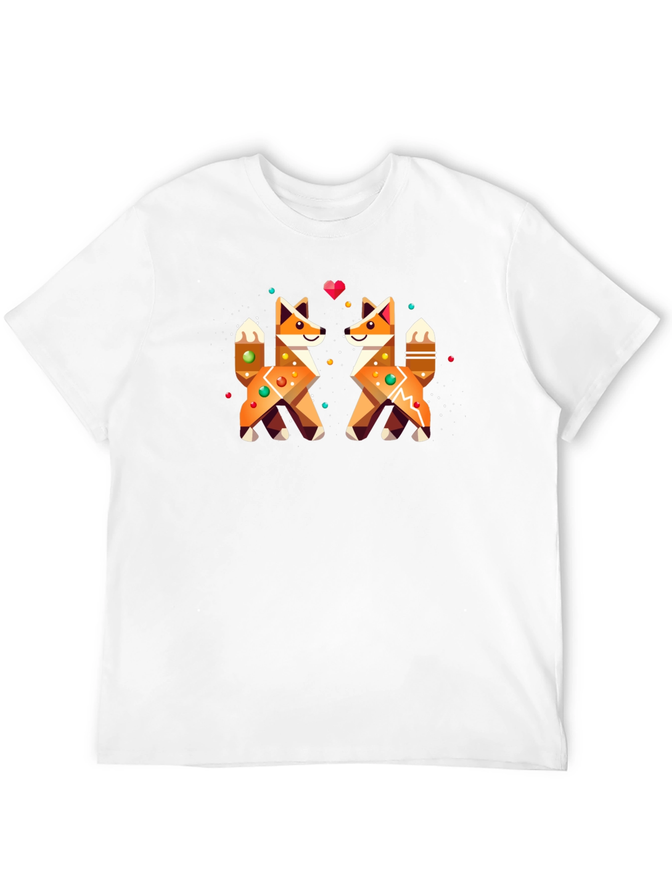 Geometric Fox Love Graphic Black T-Shirt