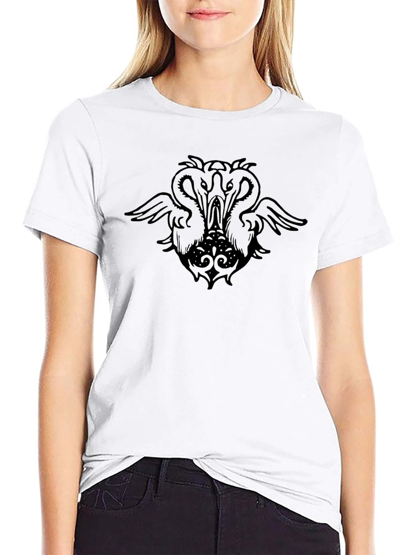 Mens Black Graphic Tee - Two Headed Bird Design