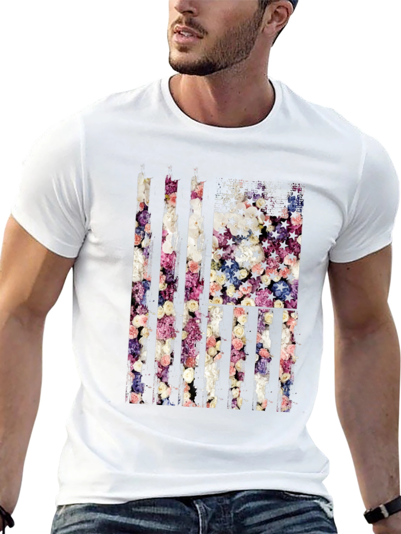Floral American Flag T-Shirt - Patriotic USA Pride