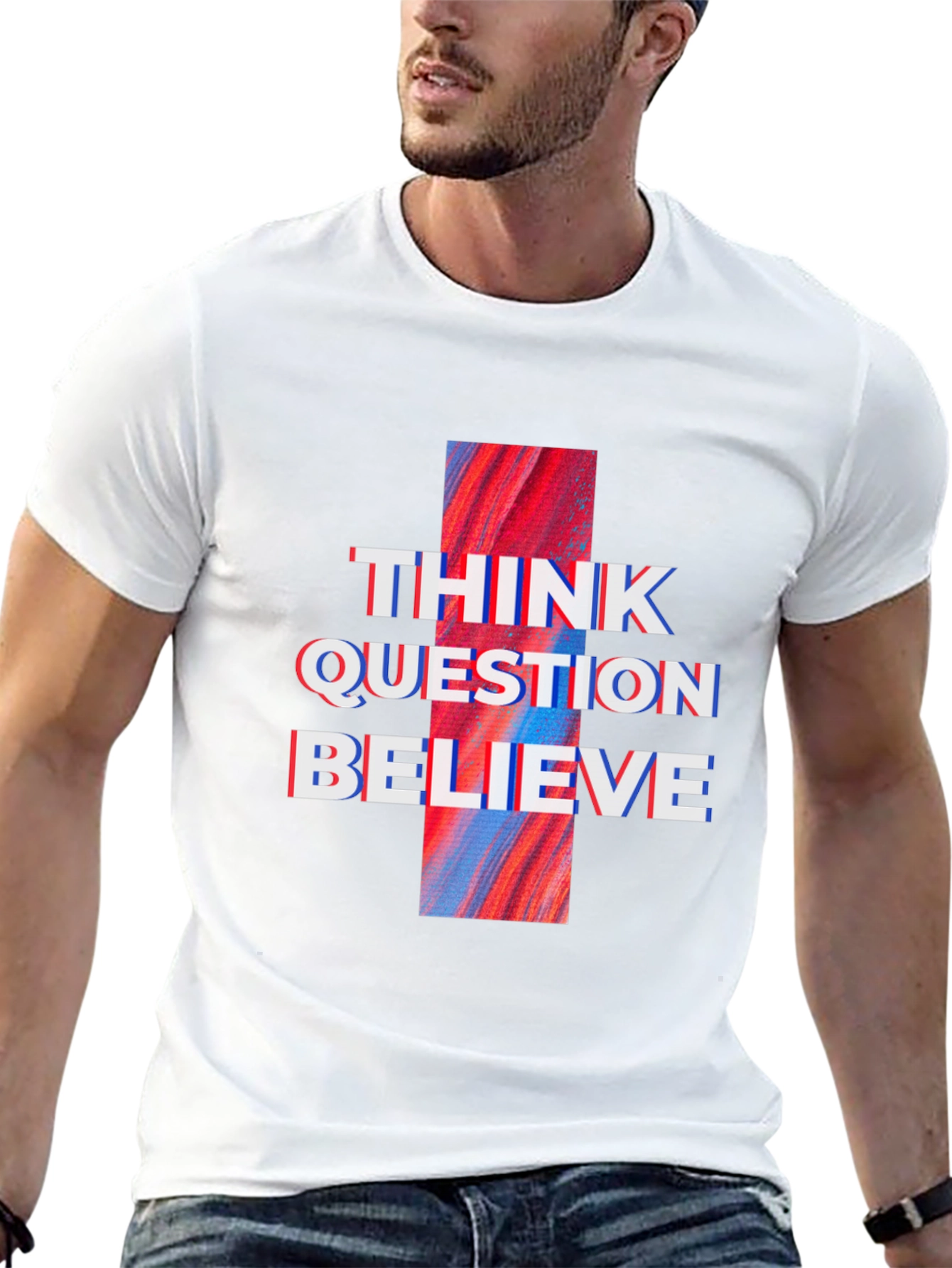 Think Question Believe Graphic Tee - Black