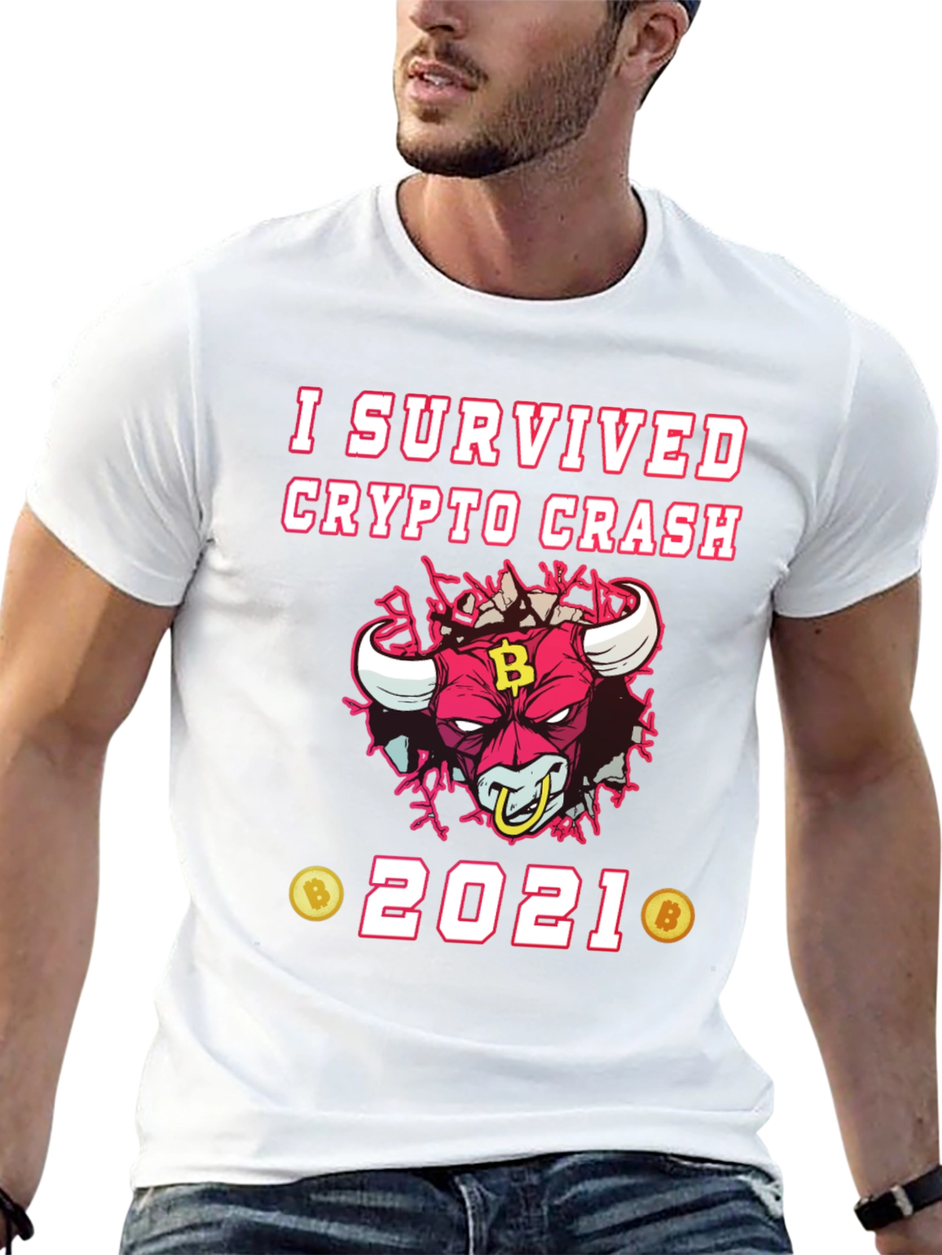 Crypto Crash Survivor 2021 T-Shirt - Bitcoin Bull