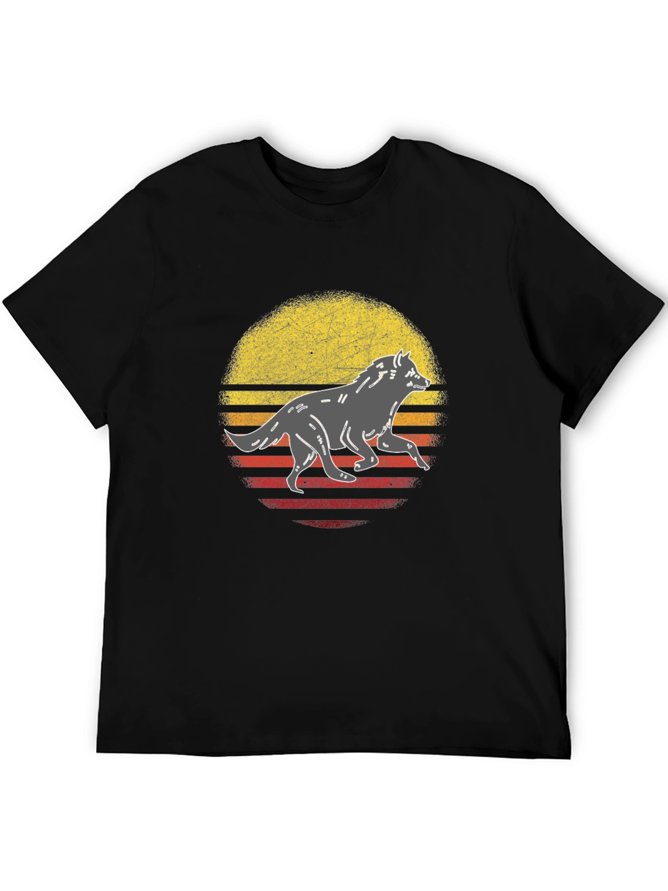 Retro Wolf Graphic Tee - Black Cotton T-Shirt
