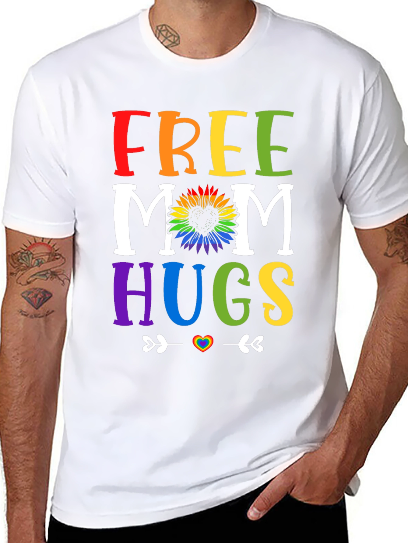 Free Mom Hugs Rainbow Graphic Tee