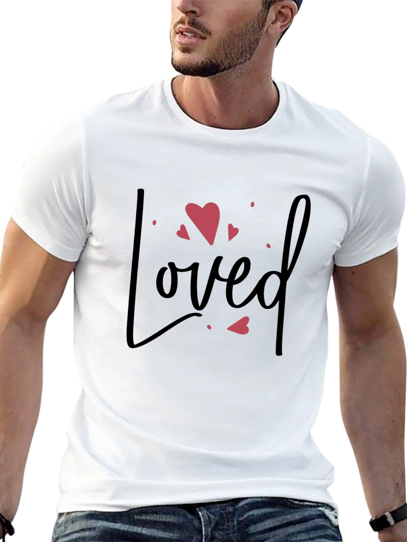 Loved Heart Graphic Tee - Black Cotton T-Shirt