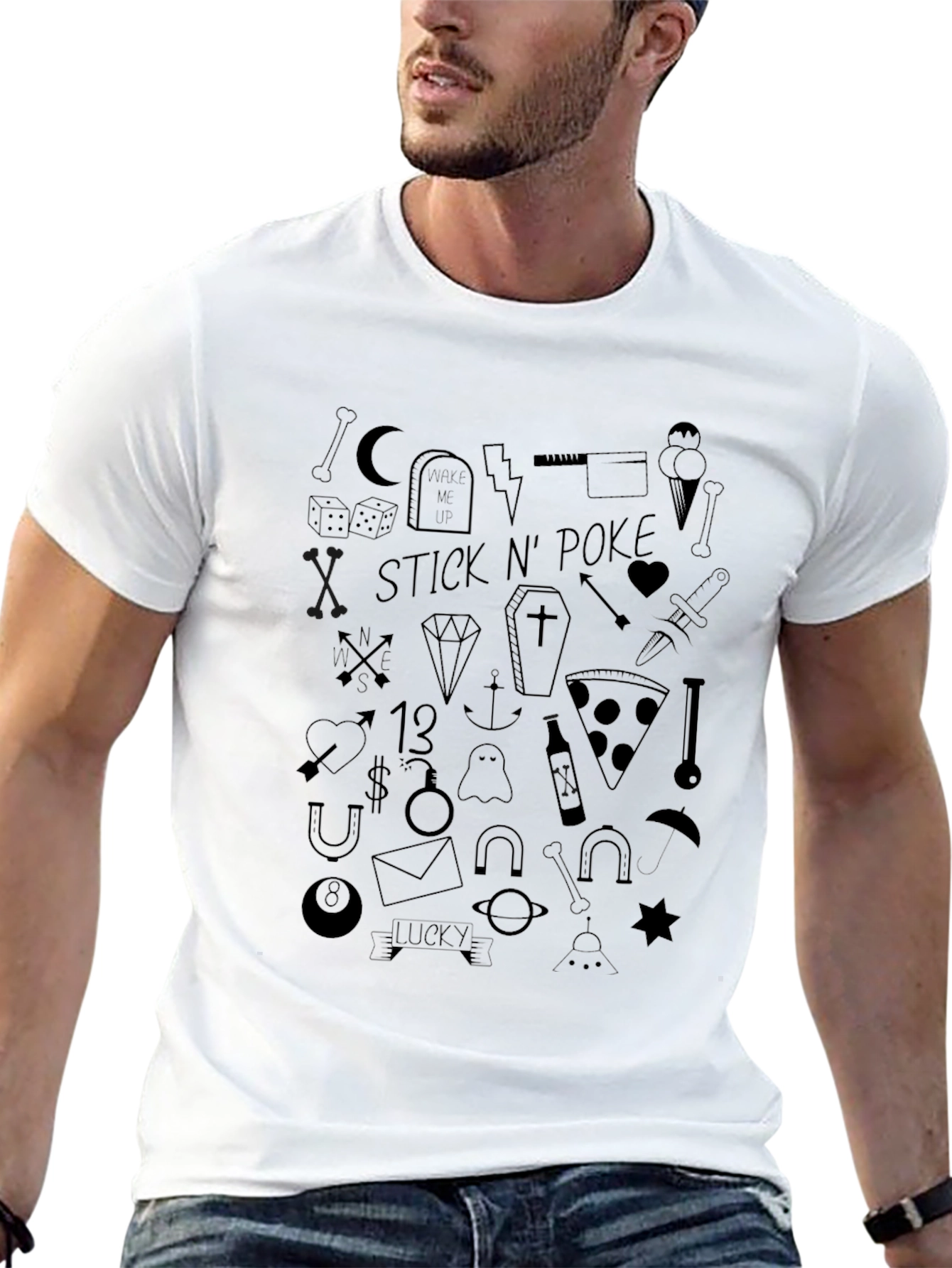 Stick N Poke Tattoo Style Black T-Shirt
