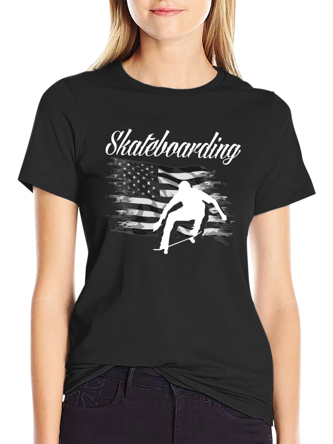 Skateboarding USA Flag Graphic T-Shirt