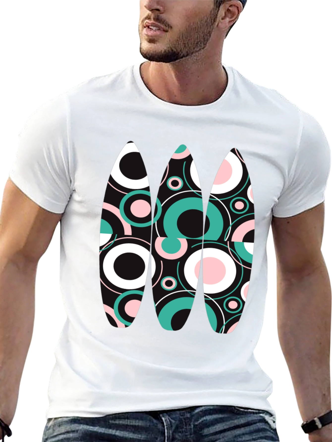 Retro Circles Graphic Tee - Black Cotton Blend