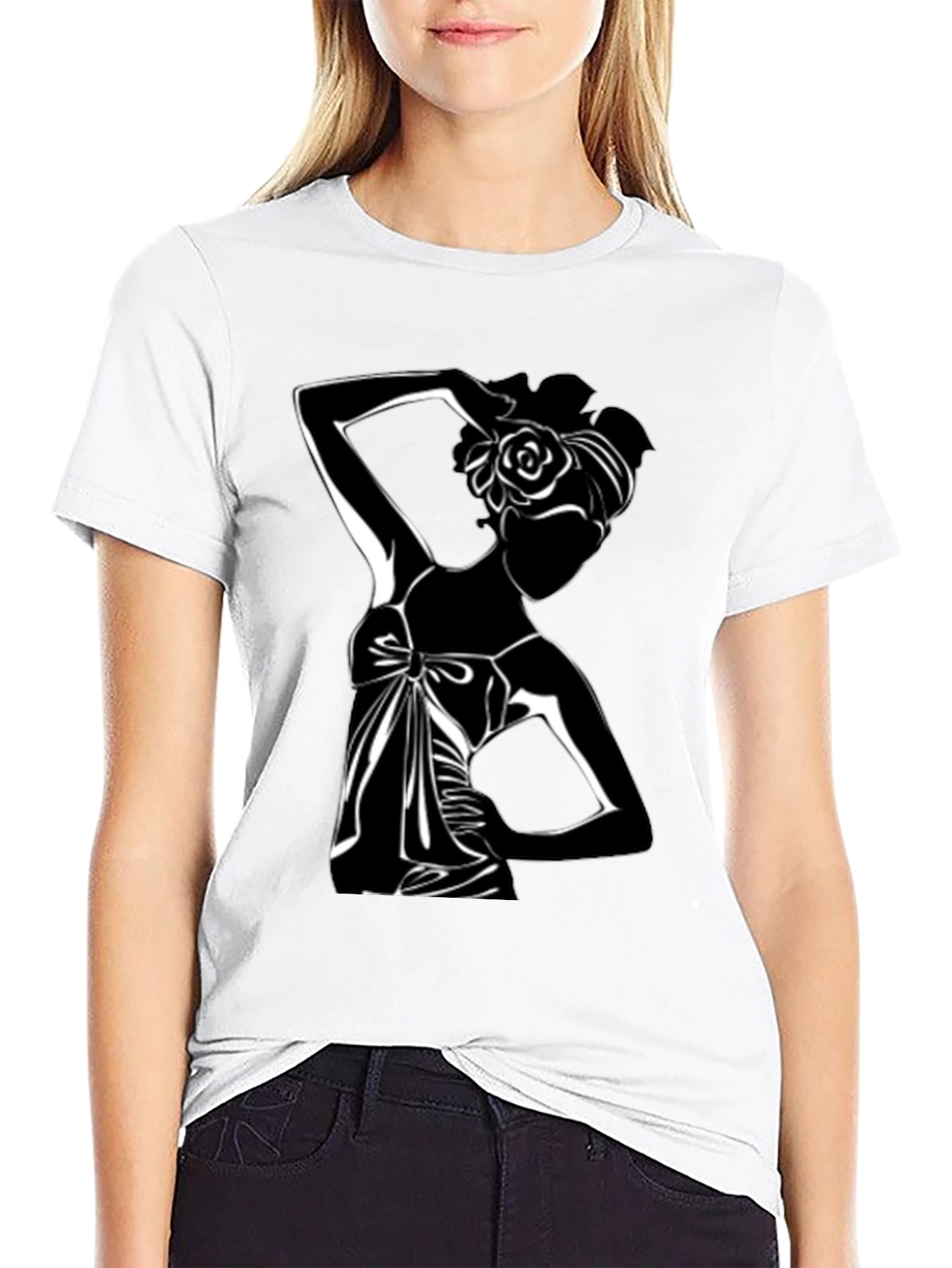 Elegant Silhouette Tee - Stylish Black Graphic T-Shirt
