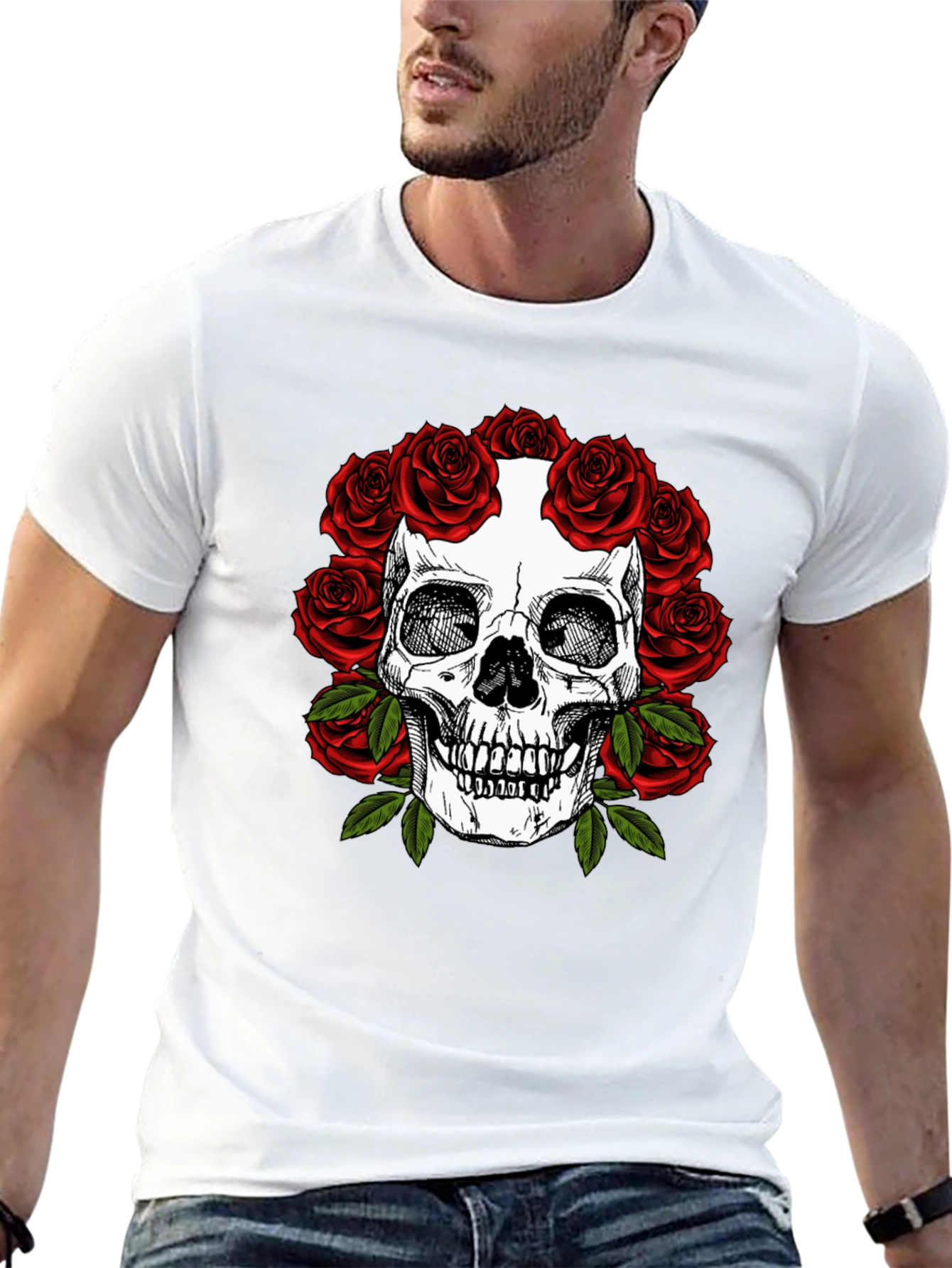 Skull & Roses Graphic Tee - Dark Aesthetic Fashion