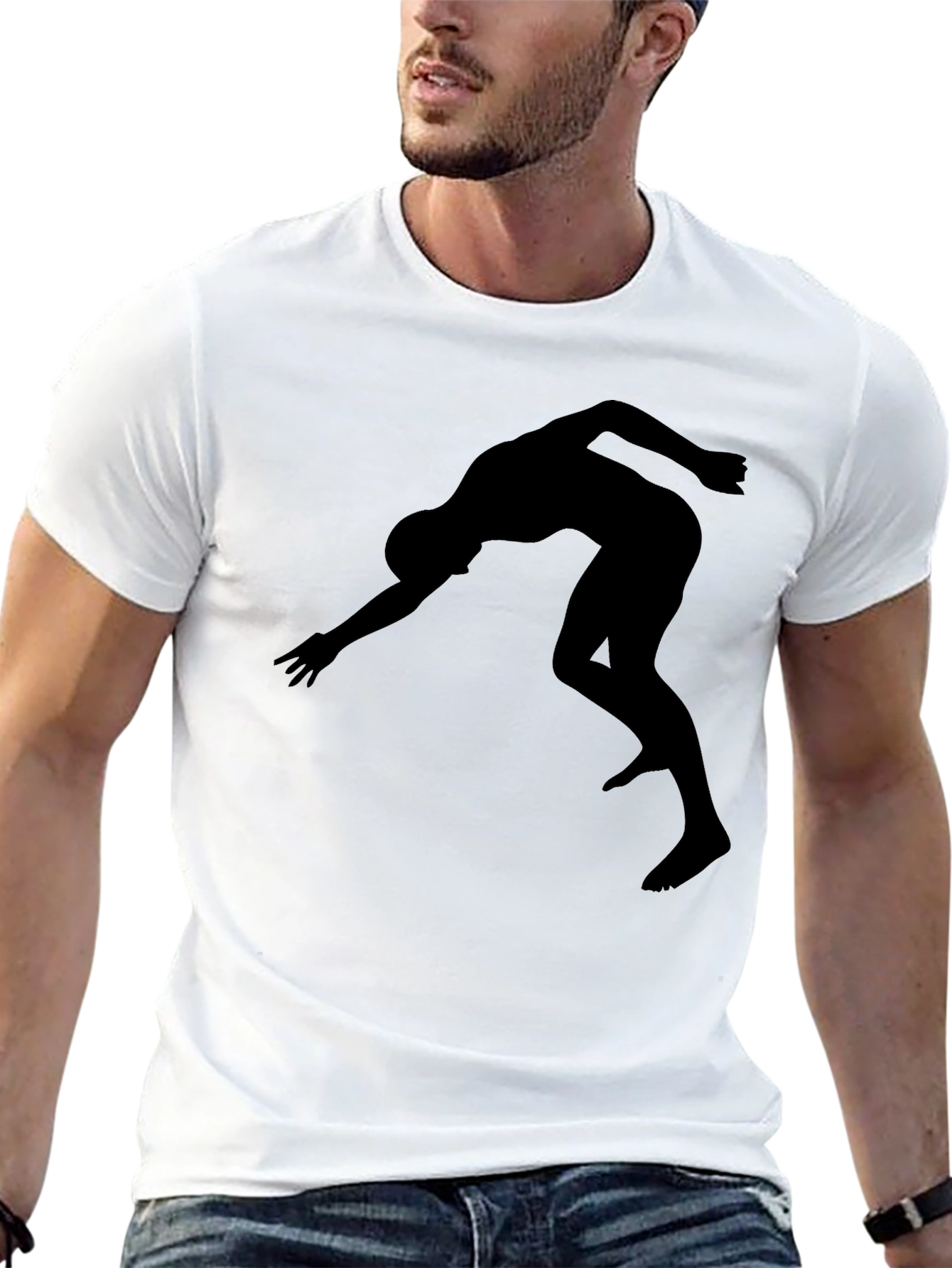 Athlete Silhouette Graphic Tee - Black Cotton T-Shirt