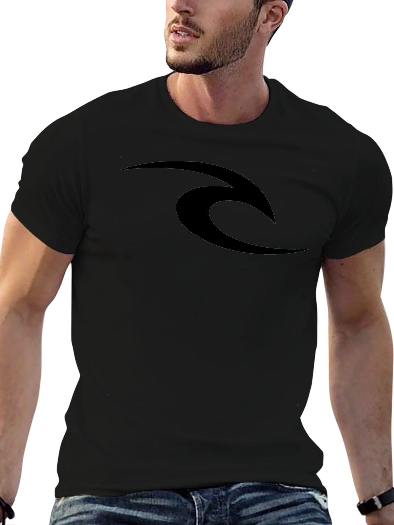 Mens Black Graphic Tee - Sleek Wave Design