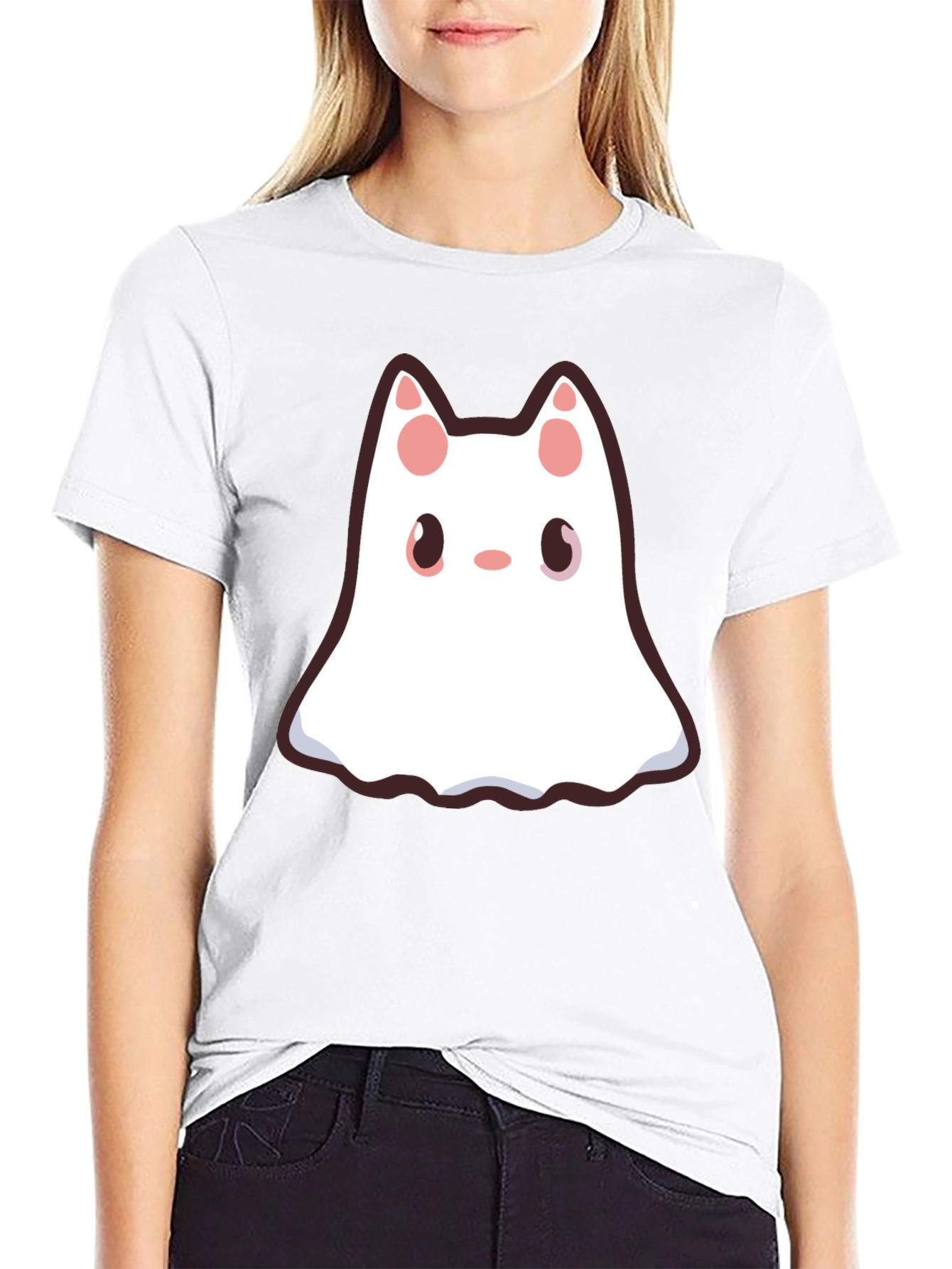 Cute Ghost Cat Black T-Shirt - Halloween Style