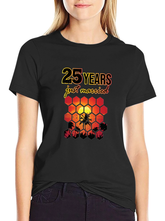 25th Anniversary T-Shirt Just Married Tropical Sunset