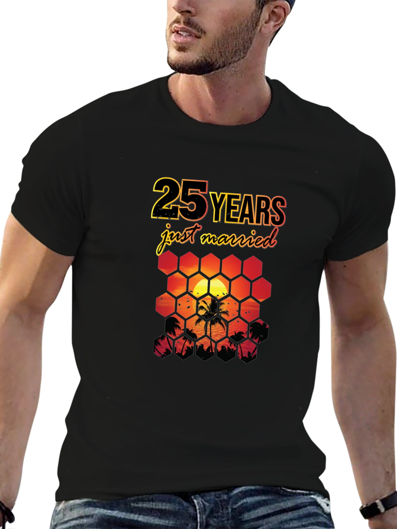 25th Anniversary T-Shirt Just Married Tropical Sunset