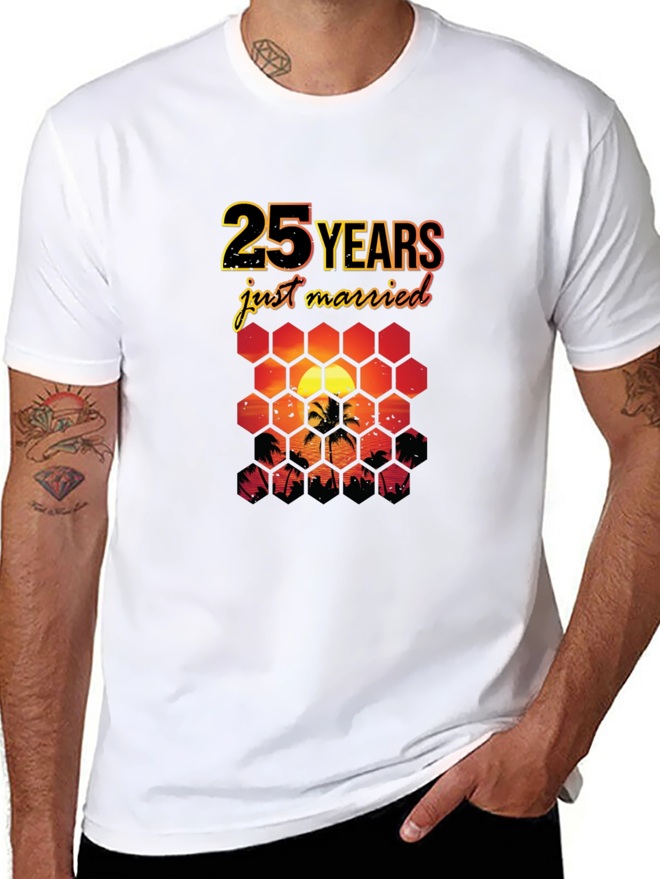 25th Anniversary T-Shirt Just Married Tropical Sunset