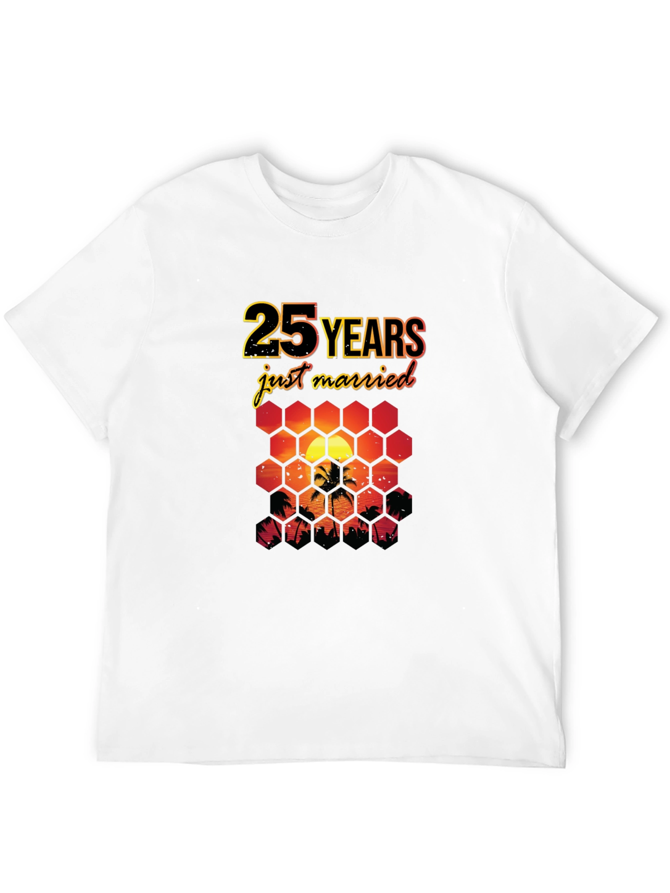 25th Anniversary T-Shirt Just Married Tropical Sunset