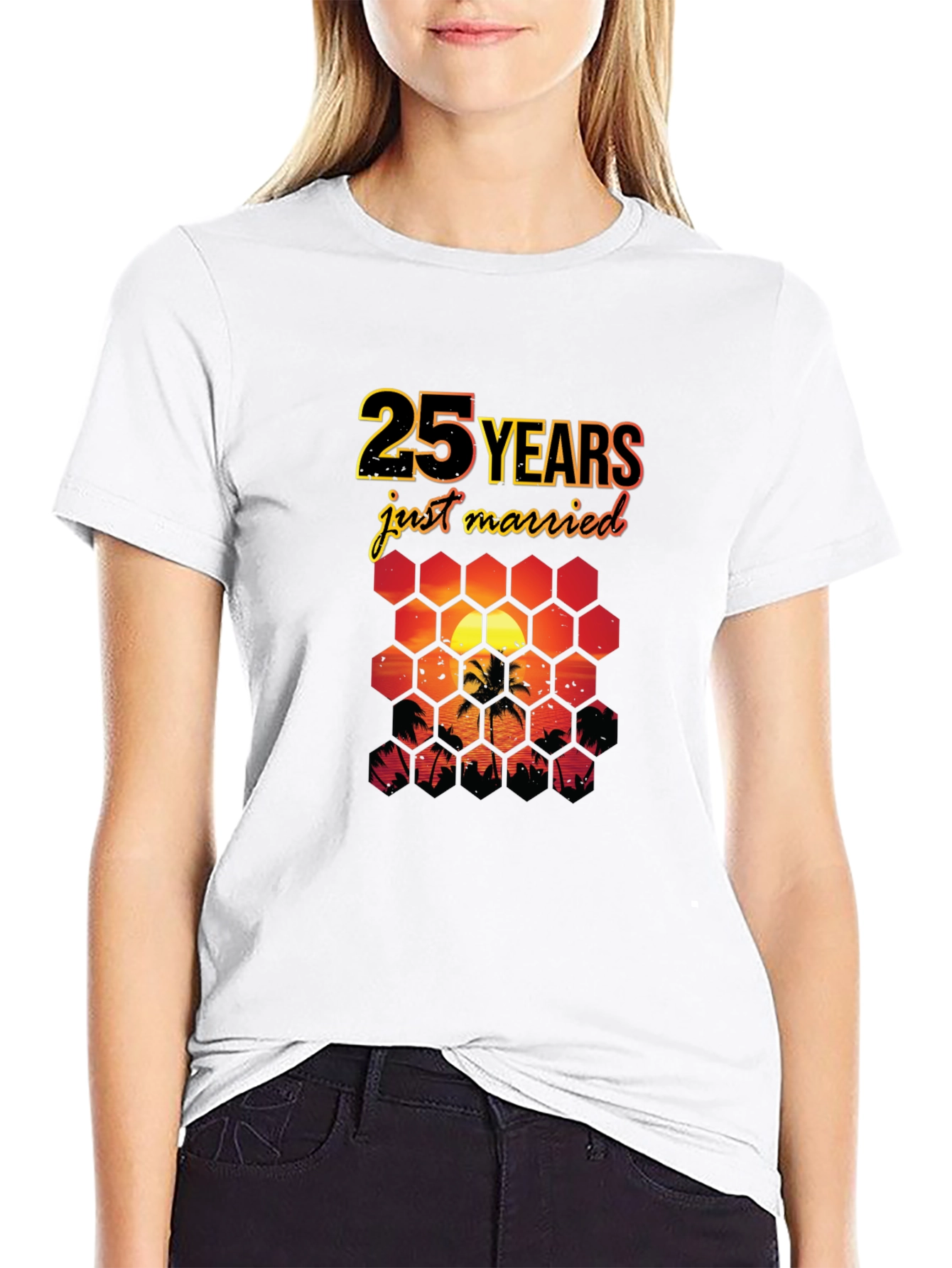 25th Anniversary T-Shirt Just Married Tropical Sunset